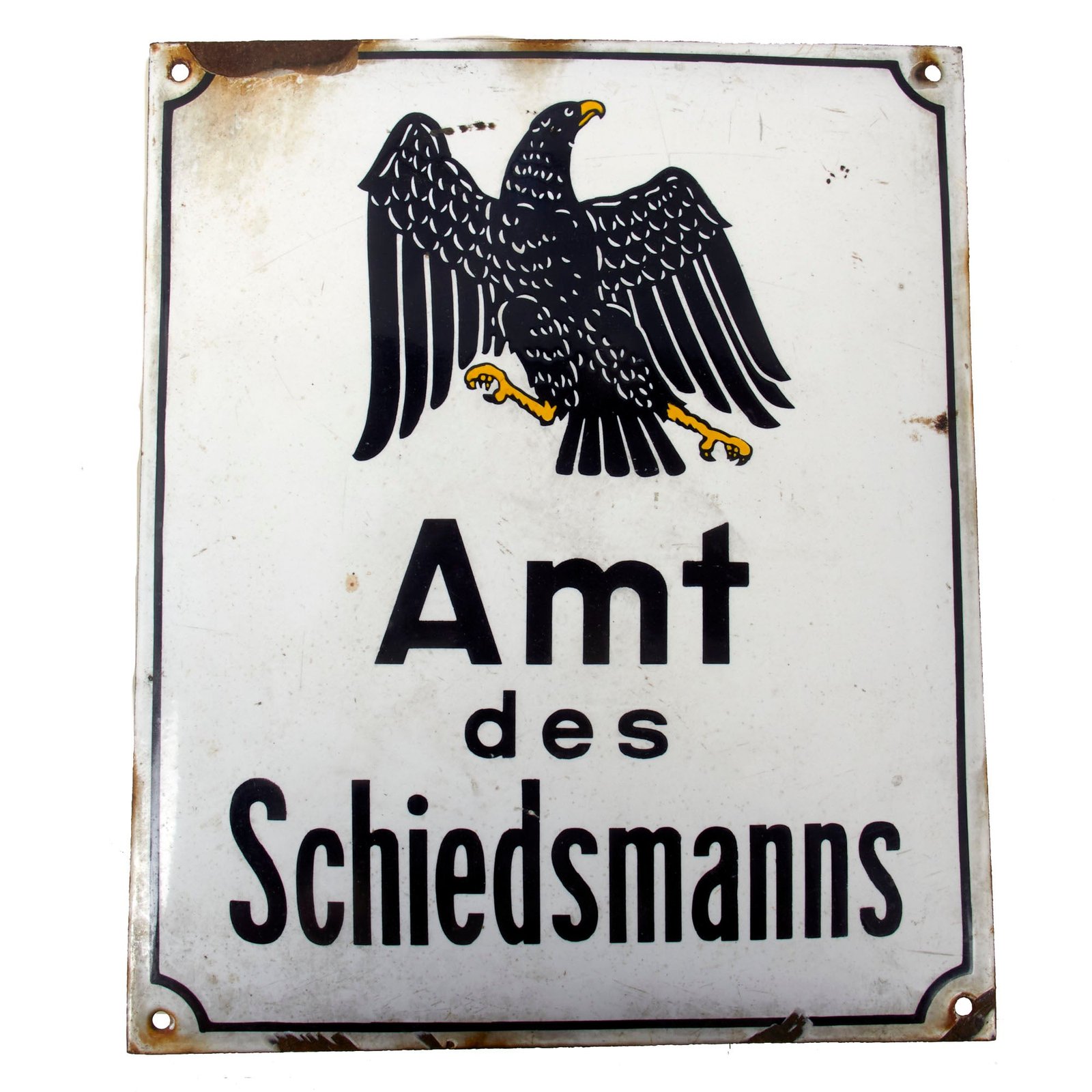 Original German Pre-WWII "Amt des Schiedsmanns" Office of the Arbitrator Emailleschild Porcelain Enameled Steel Sign - 10" x 12"