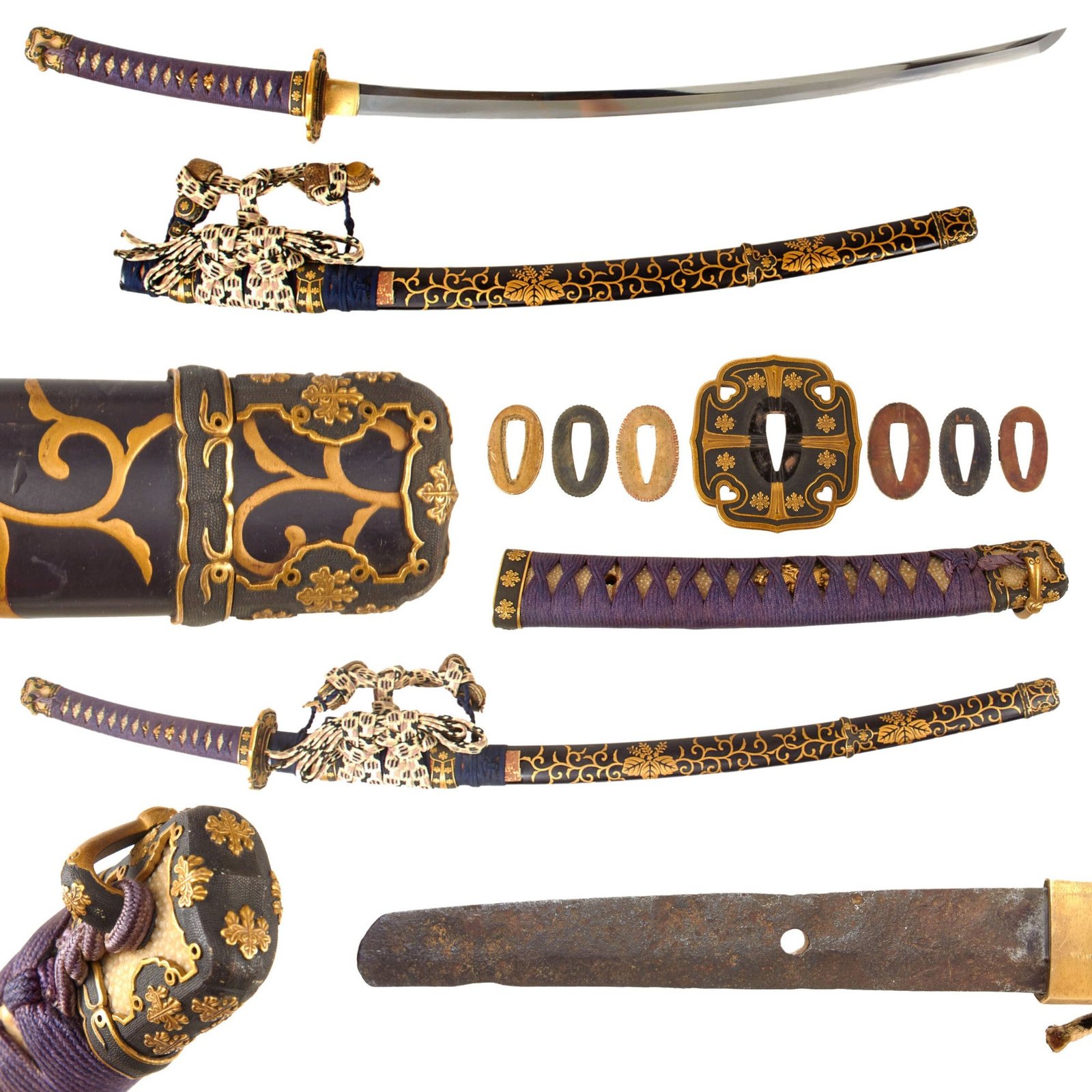 Original Japanese 14th Century Muromachi Period Traditionally Made Blade Signed KUNIE with Edo Period Itomaki no Tachi Ceremonial Sword Mountings