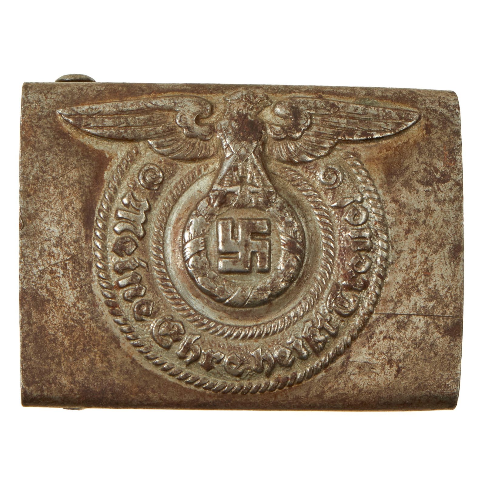 Buy Original German WWII SS EM/NCO Painted Steel Buckle by Overhoff & Cie of Lüdenscheid - RZM 36/43 ᛋᛋ | Original Firearms Antique For Sale