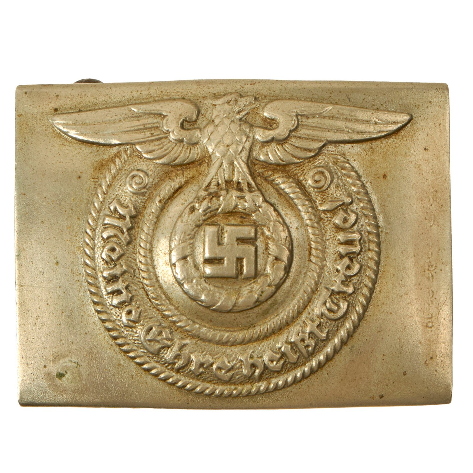 Buy Original German WWII Early SS EM/NCO Nickel Belt Buckle by Overhoff & Cie of Lüdenscheid - Schutzstaffel | Original Firearms Antique For Sale