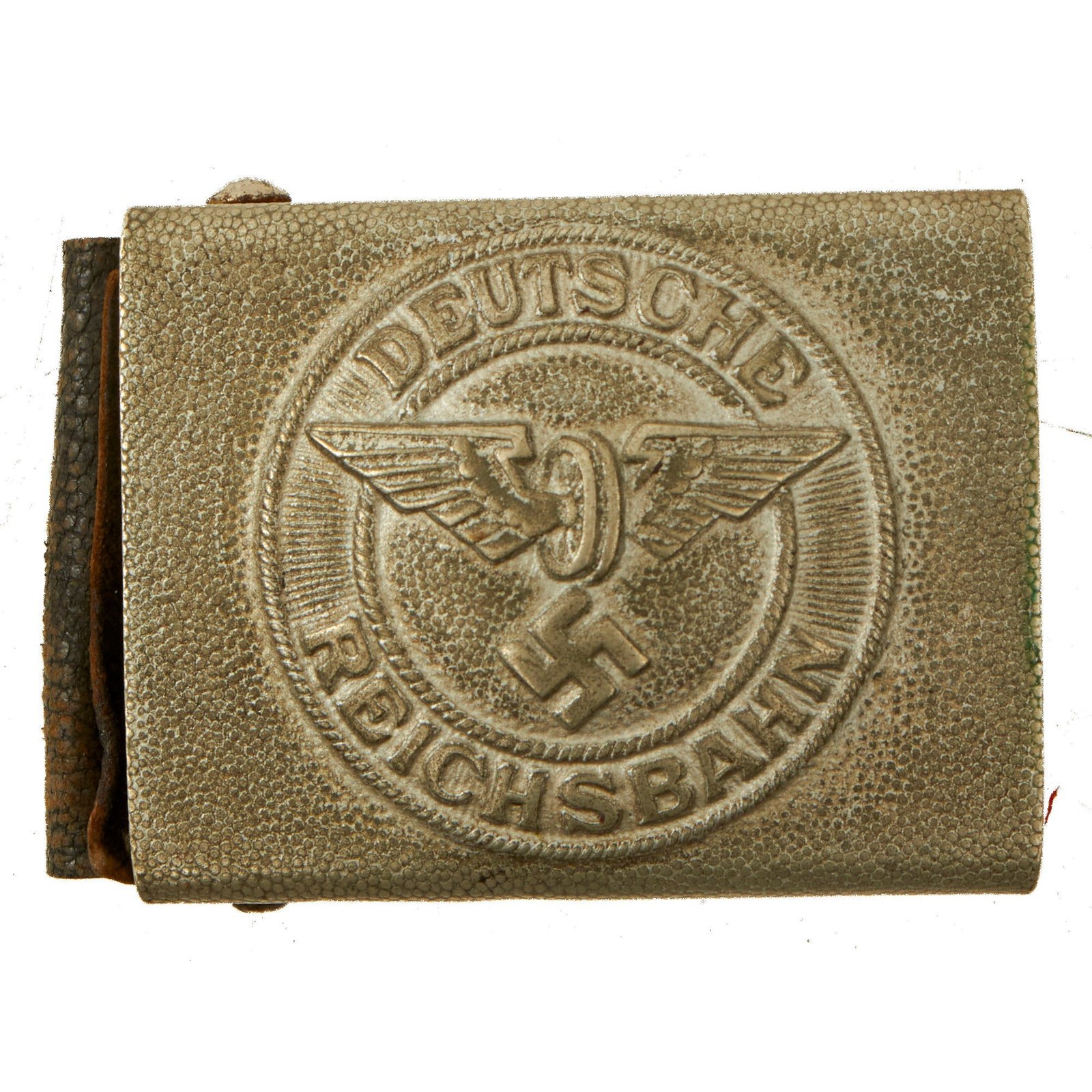 Buy Original German WWII Early DRB Bahnschutzpolizei Railway Police Pebbled Nickel Alloy Belt Buckle Attributed to Assmann | Original Firearms Antique For Sale