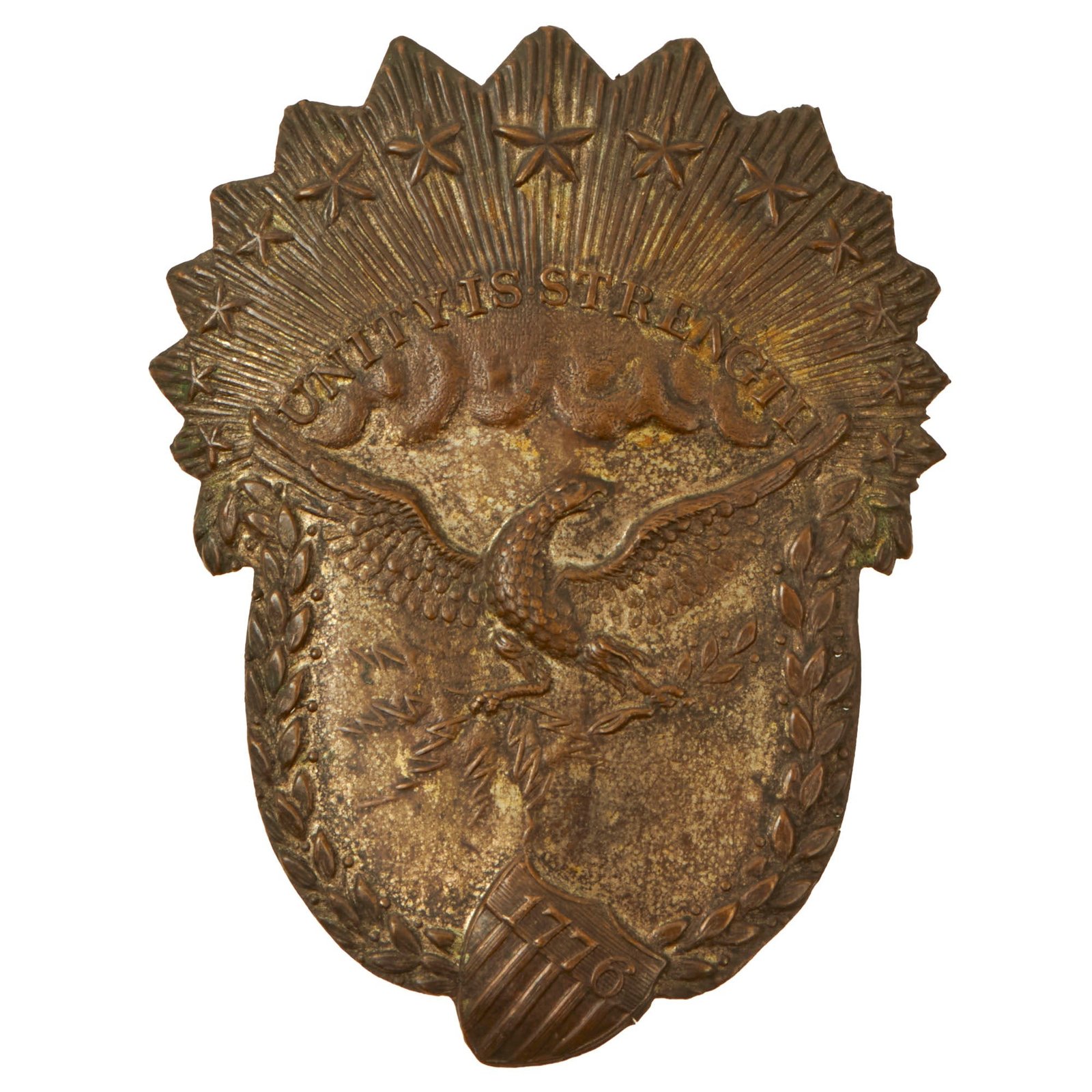Buy Original U.S. Seminole War Era “Unity is Strength” Militia Helmet Plate with Loops - Ca. 1825 | Original Firearms Antique For Sale