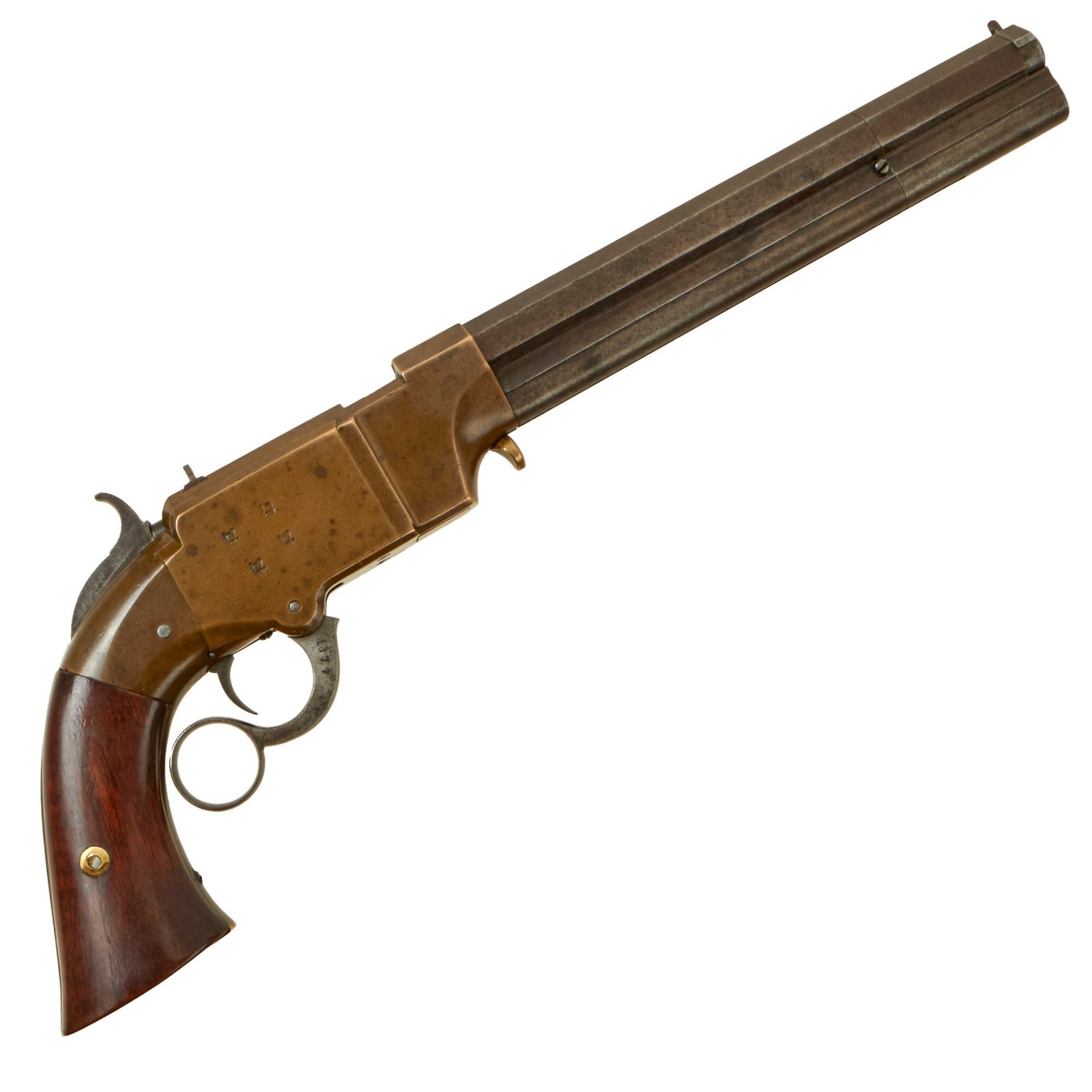 Buy Original U.S. Civil War Rare Volcanic Repeating Arms Co. .41cal No. 2 Navy Holster Pistol with 8” Barrel and Masonic Markings - Serial 1377 Made Circa 1857 | Original Firearms Antique For Sale
