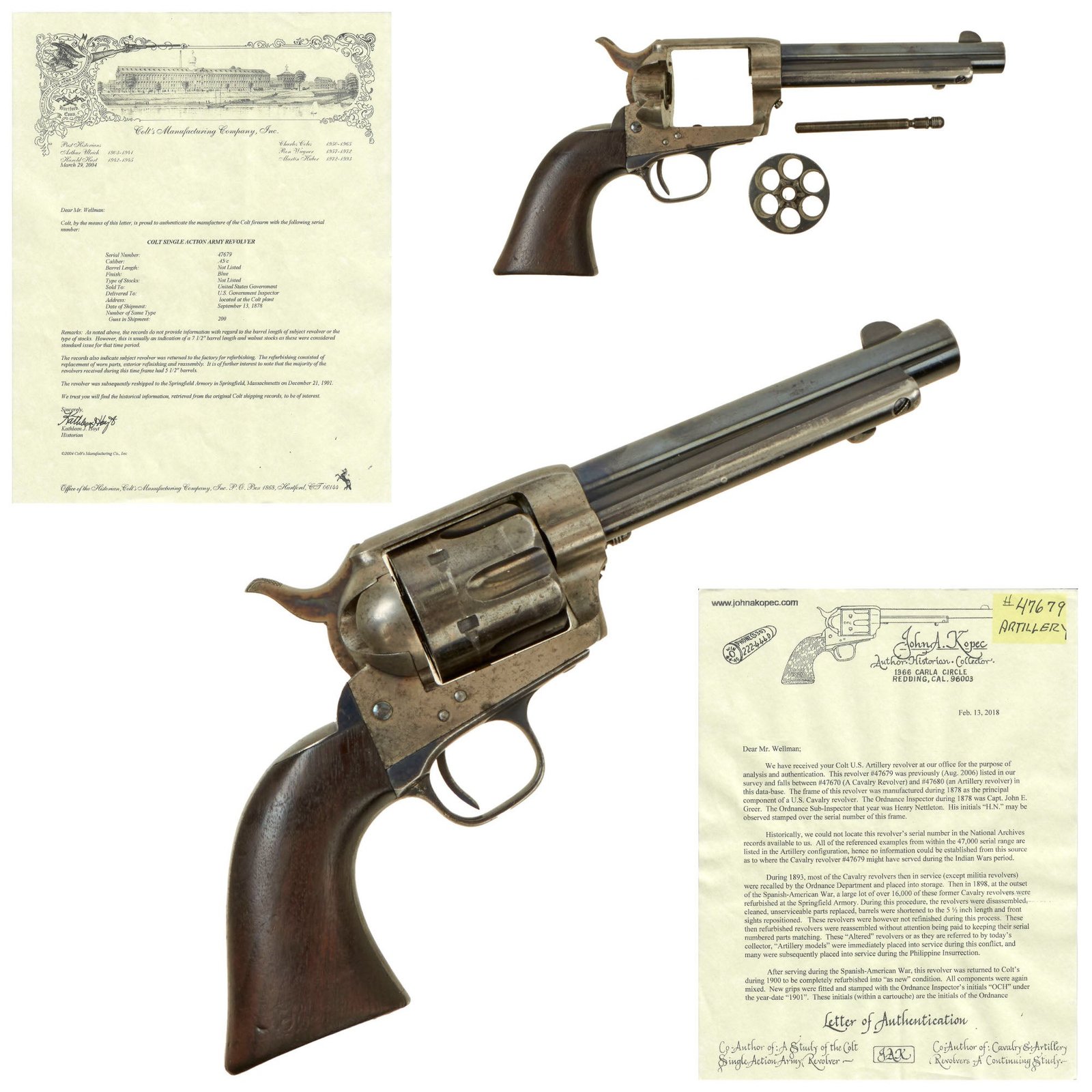 Buy Original 1878 Antique U.S. Surcharged Artillery Model Colt .45cal Single Action Army Revolver with Factory Letter and Research by John A. Kopec - Serial 47679 Made in 1878 | Original Firearms Antique For Sale