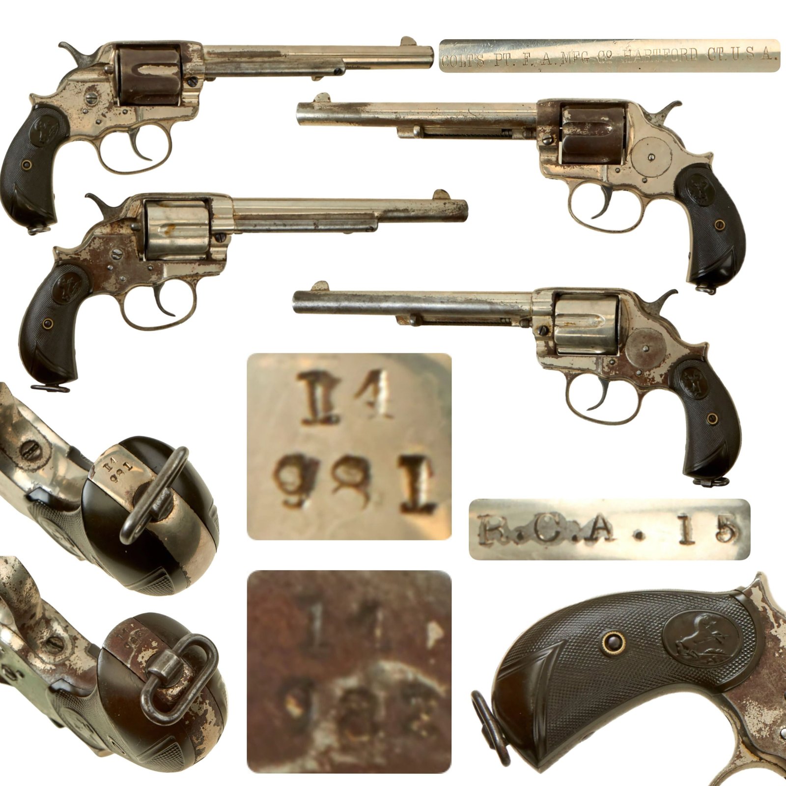 Buy Original Consecutive Number Pair U.S. Colt M1878 .45cal Double Action Revolvers in Canadian M.D. Serial Range Made in 1885 - Serial 14981 and 14982 | Original Firearms Antique For Sale