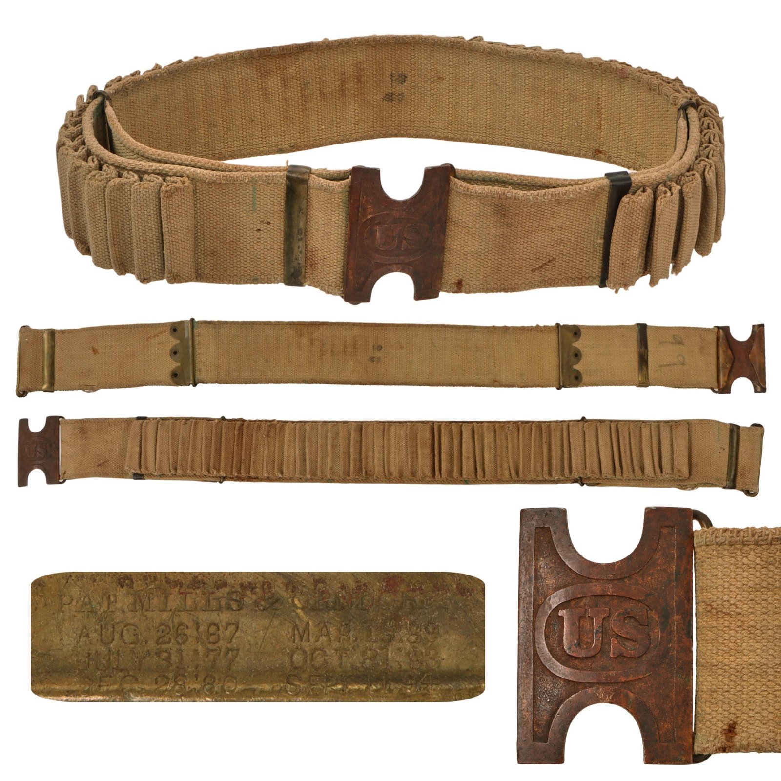 Original U.S. Spanish American War 100 Round .30-40 Krag Rifle Double Ammunition Belt by Mills & Orndorff with US Buckle