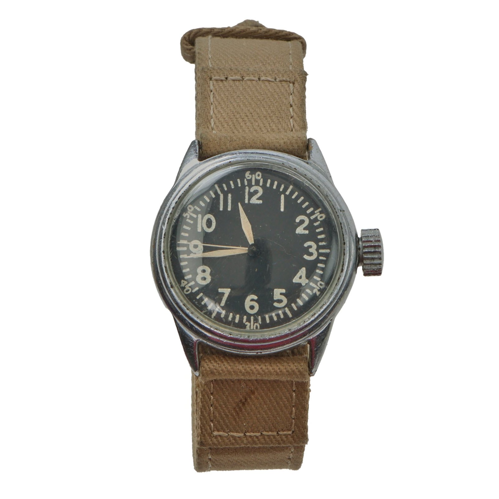 Original U.S. WWII Type A-11 USAAF Wrist Watch by Elgin with Replacement Case - Fully Functional