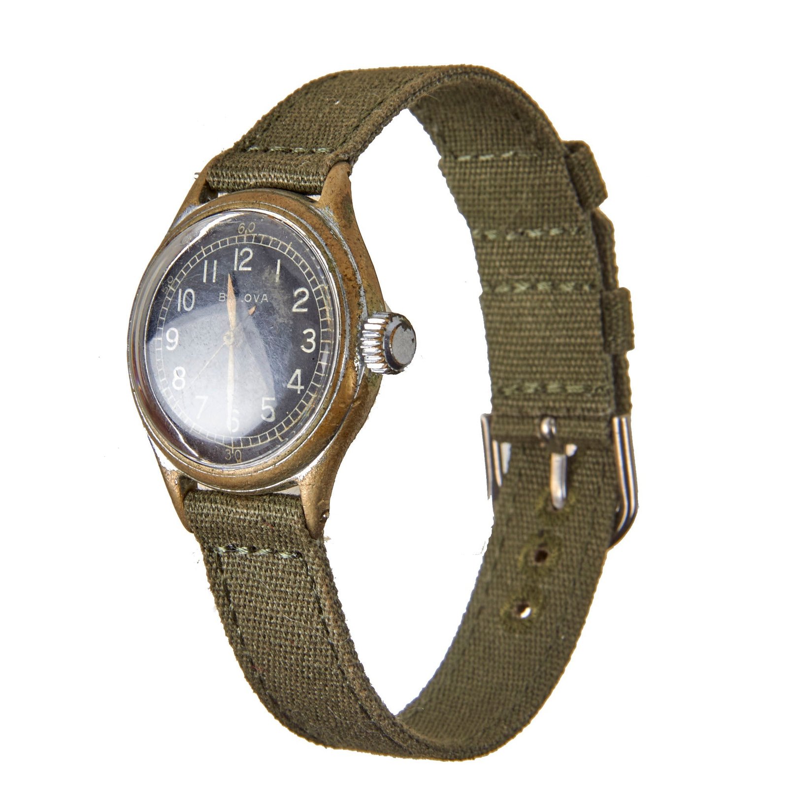 Original U.S. WWII 1943 Type A-11 USAAF Wrist Watch by Bulova with Replacement Case - Fully Functional