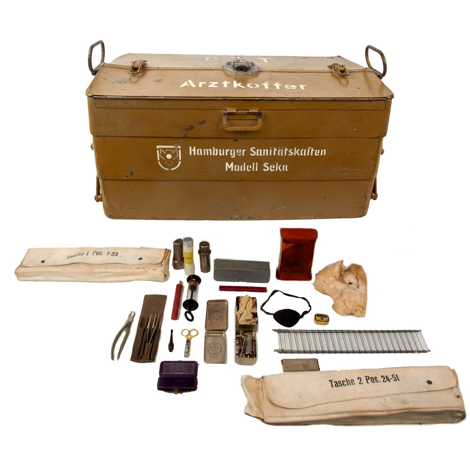Original German WWII Organisation Todt Arztkoffer Doctor's Medical Chest with Period Supplies