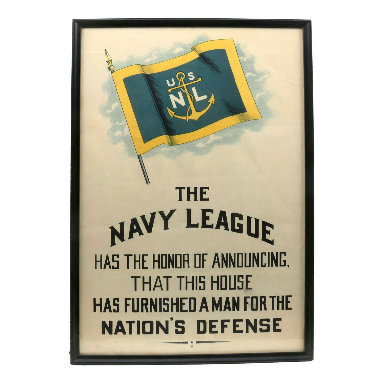 Buy Original U.S. WWII Framed Navy League Announcement Home Poster - 13⅛ x 19½” | Original Firearms Antique For Sale