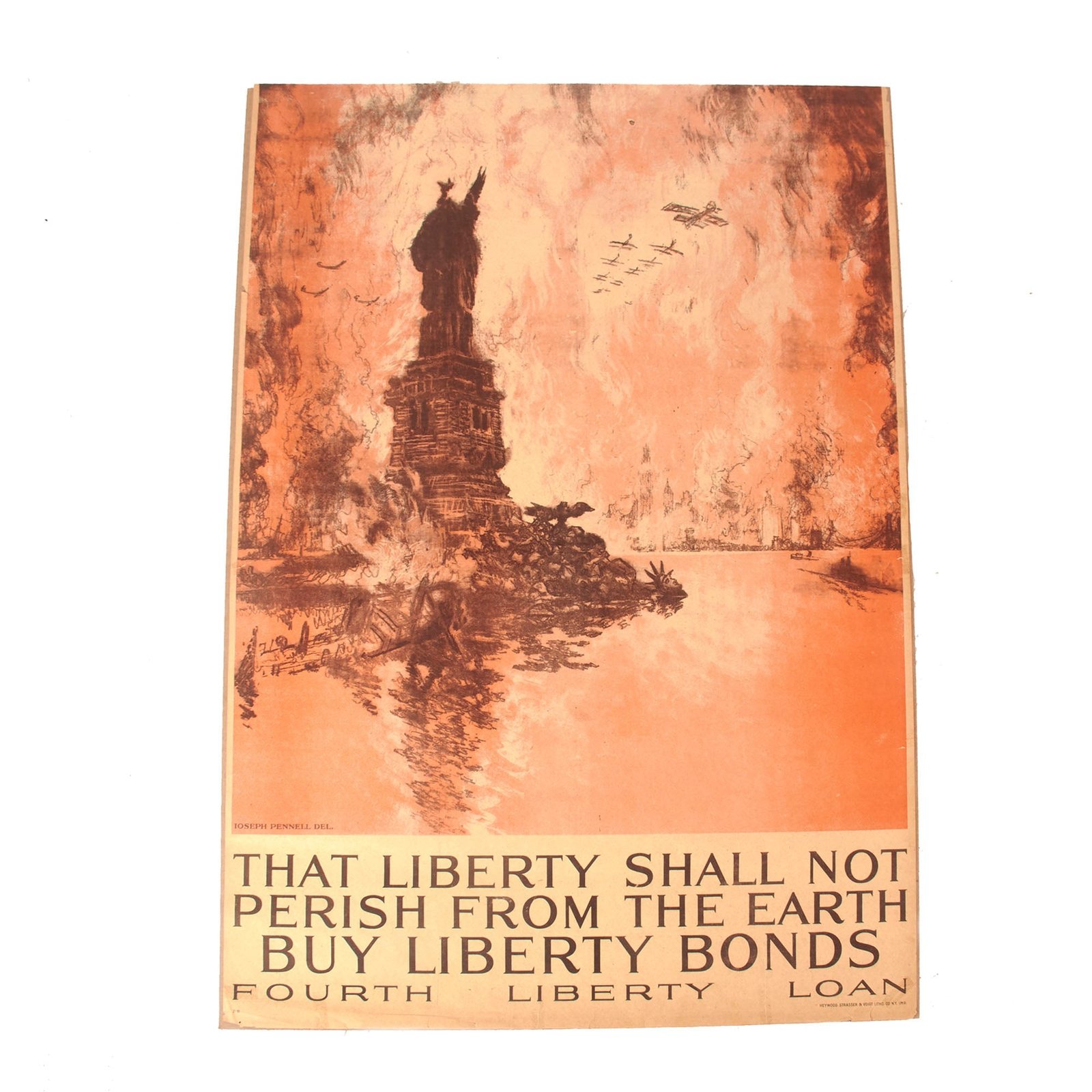 Buy Original U.S. WWI Fourth Liberty Loan Poster - “That Liberty Shall Not Perish From the Earth” Annihilation of NYC - 28¼ x 40” | Original Firearms Antique For Sale