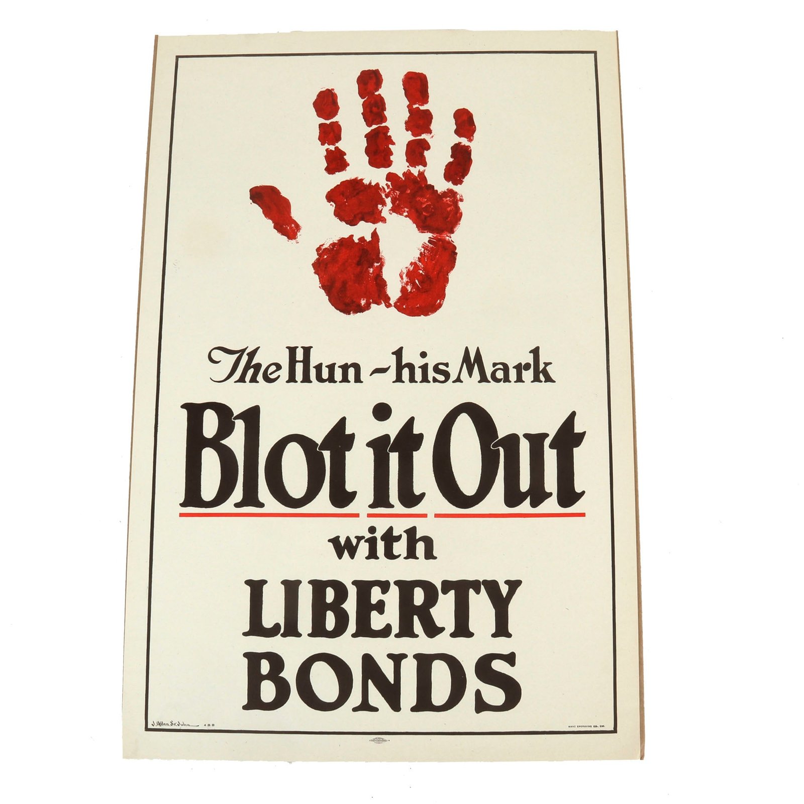 Buy Original U.S. WWI Liberty Bonds Propaganda Poster “The Hun - His Mark, Blot it Out” - 19 ¾” x 30” - Excellent | Original Firearms Antique For Sale
