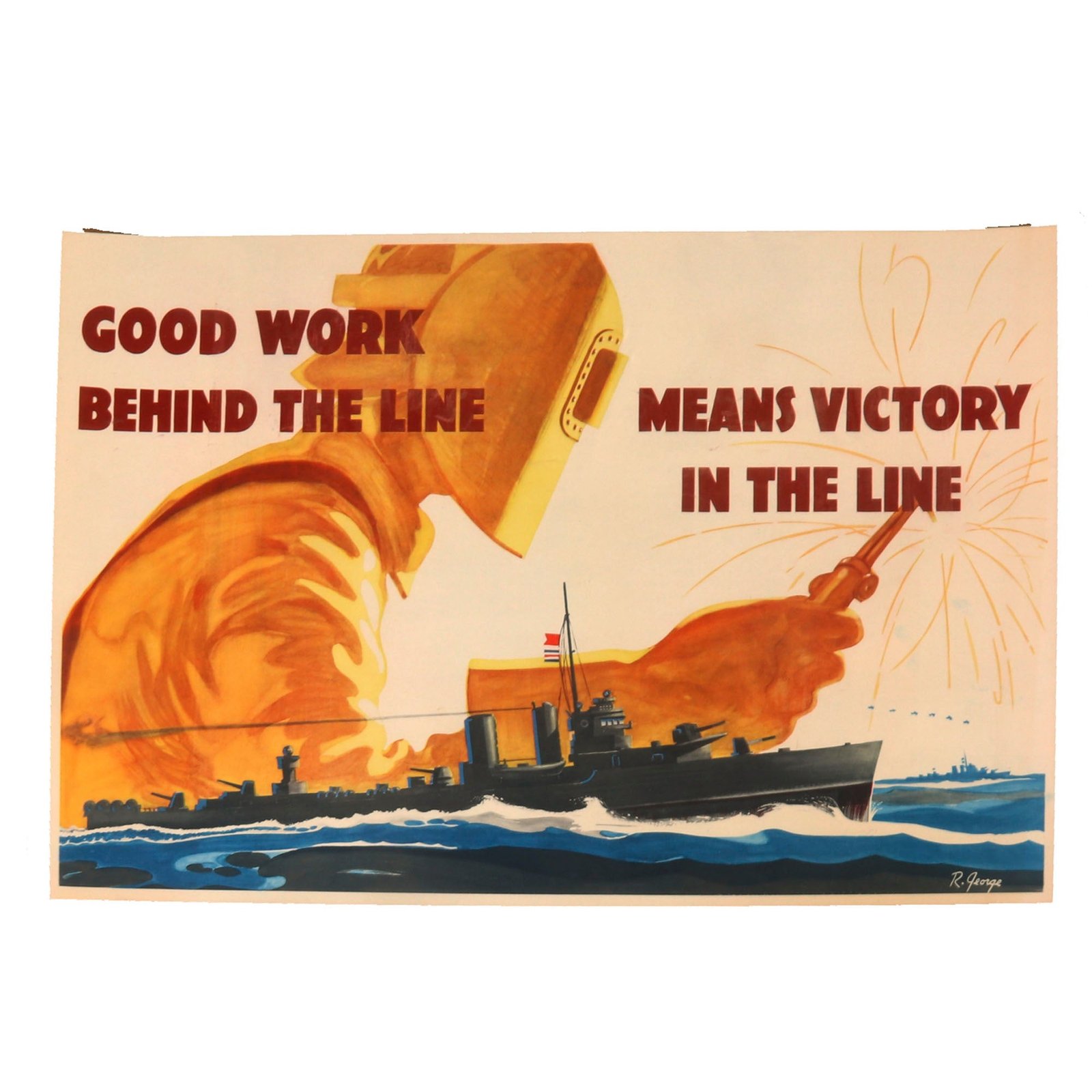 Buy Original U.S. WWII Homefront Shipbuilding Production Propaganda Poster - 16½ x 24½” | Original Firearms Antique For Sale