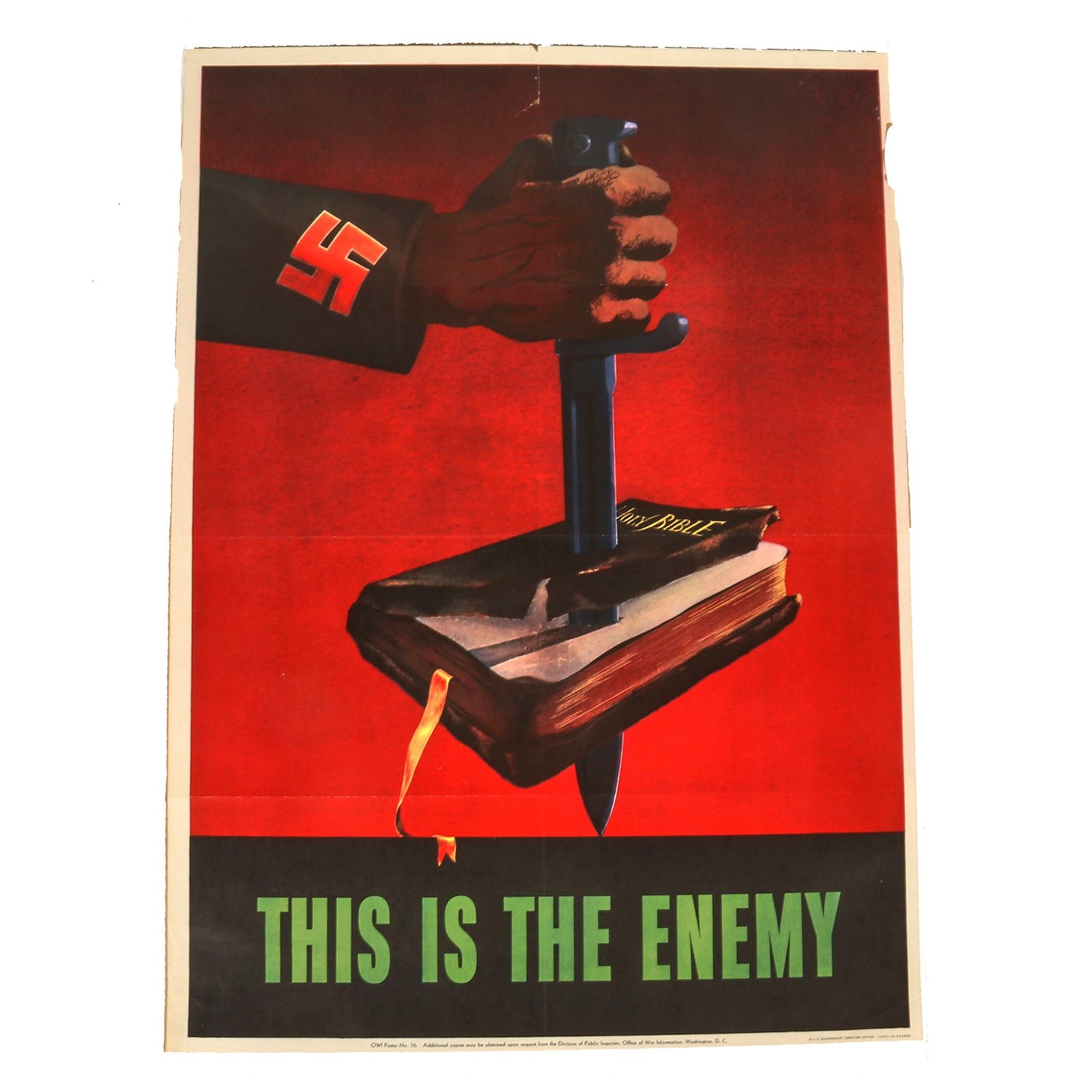 Buy Original U.S. WWII Anti-Axis Propaganda Poster - This is the Enemy - 28 ½" x 40" - OWI Poster No. 76 | Original Firearms Antique For Sale