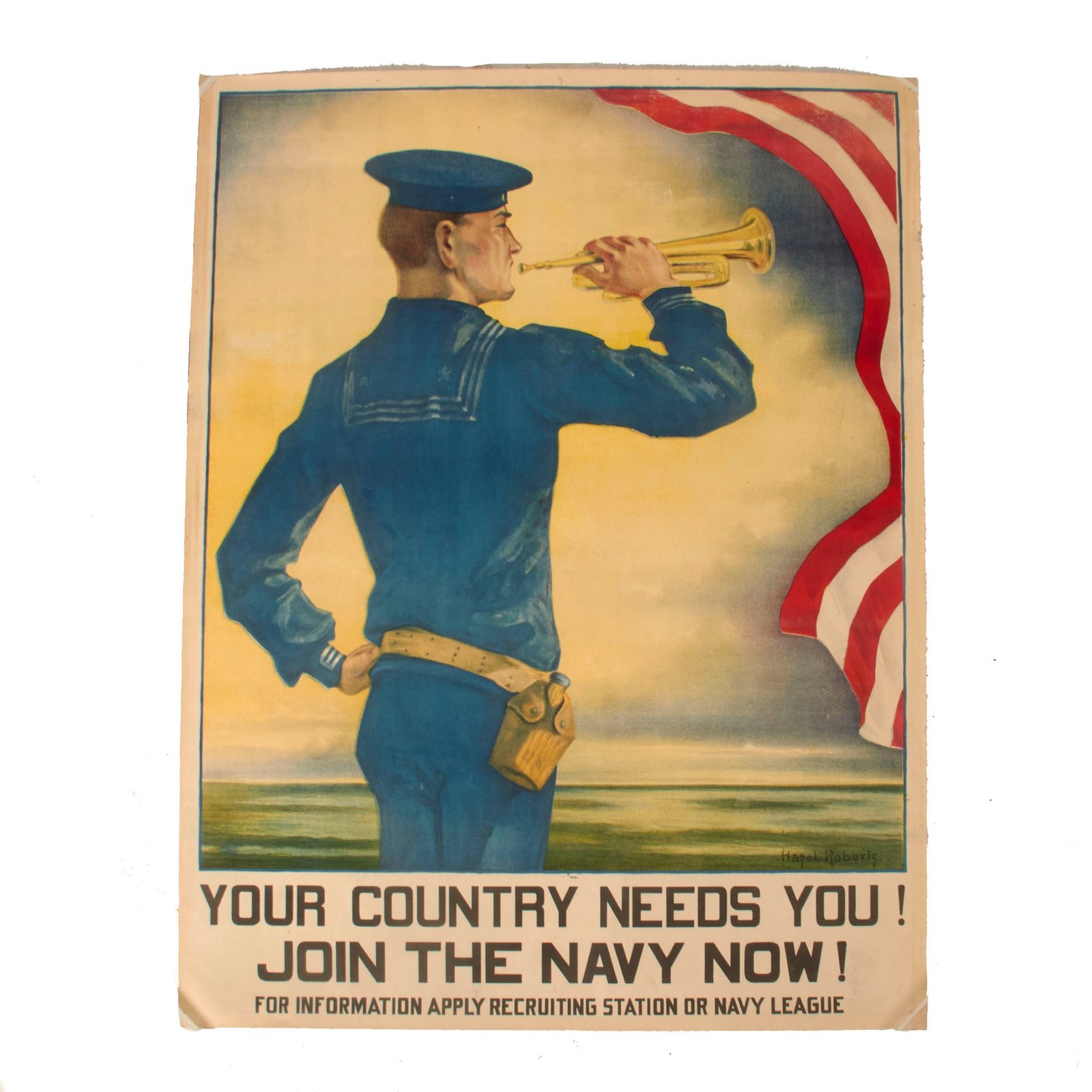 Buy Original U.S. WWI Navy League “Your Country Needs You! Join the Navy Now!” Recruitment Poster - 19 x 24¾” | Original Firearms Antique For Sale