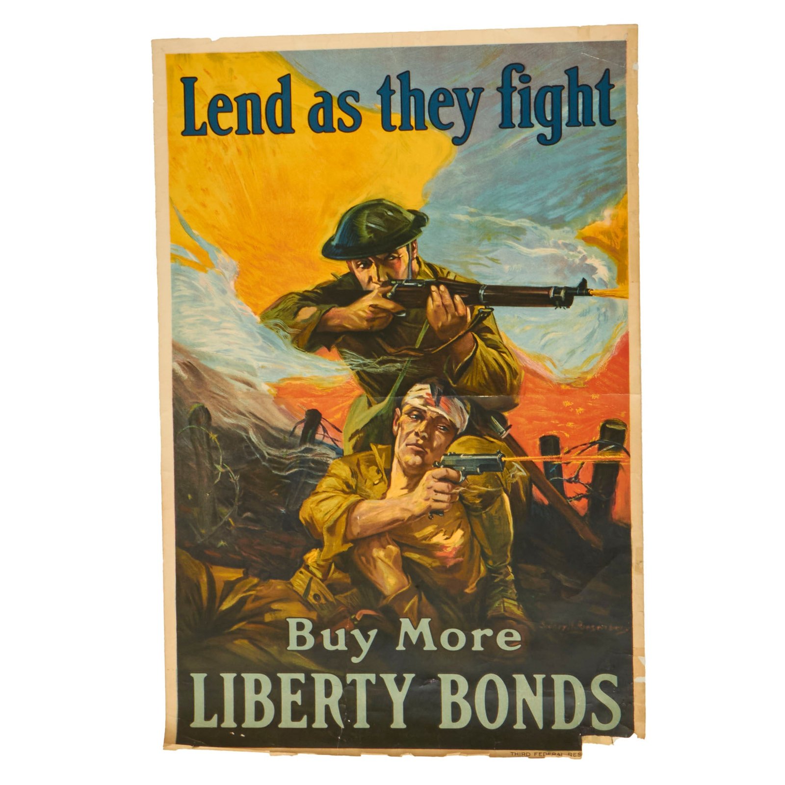 Buy Original U.S. WWI Liberty Bonds Propaganda Poster - “Lend as they Fight” - 30” x 20” | Original Firearms Antique For Sale