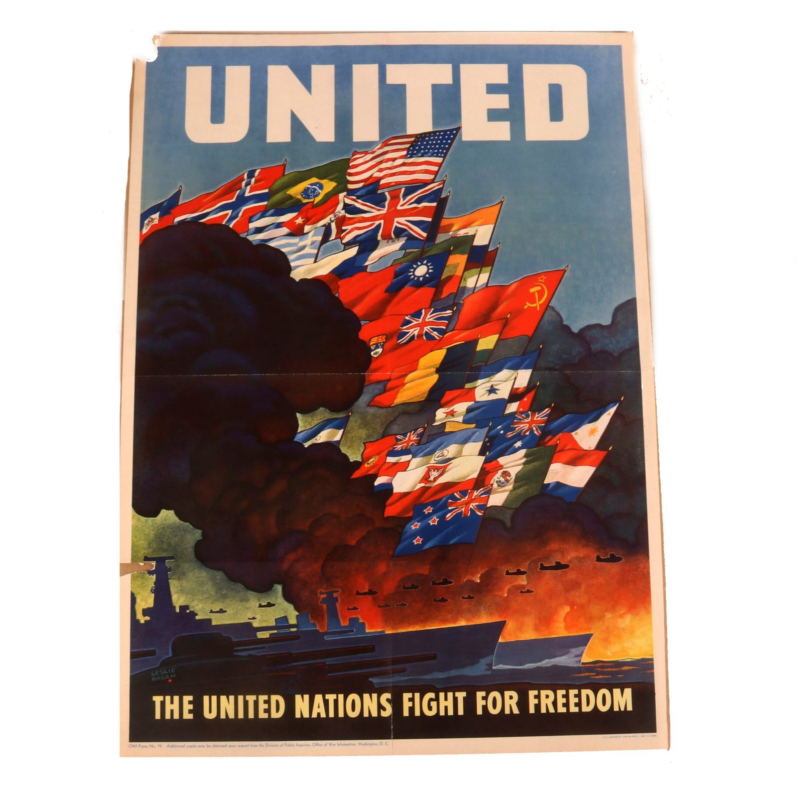 Buy Original U.S. WWII United Nations Fight For Freedom Propaganda Poster - 20 x 28” | Original Firearms Antique For Sale