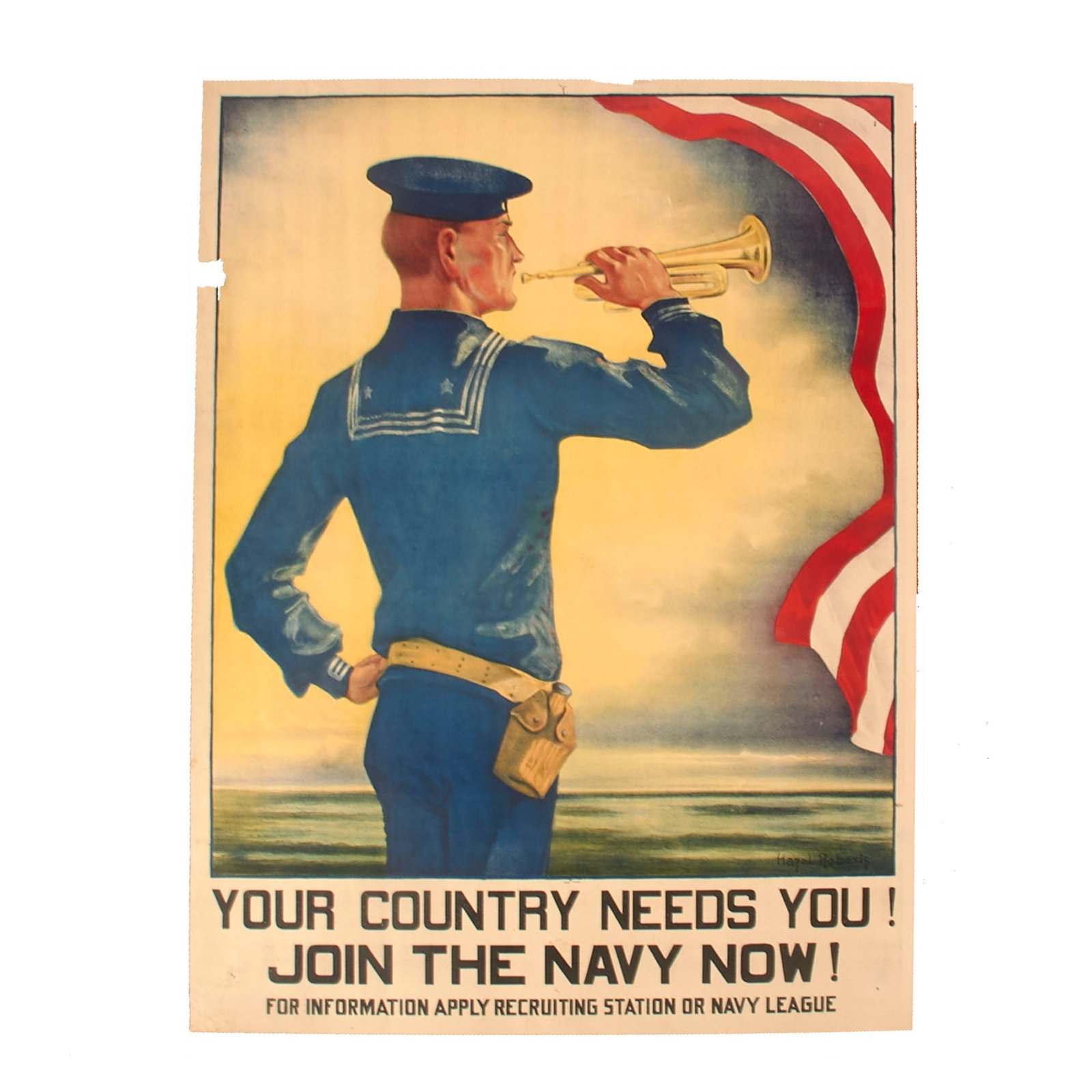 Buy Original U.S. WWI Navy League “Your Country Needs You! Join the Navy Now!” Recruitment Poster - 19 x 24¾” | Original Firearms Antique For Sale