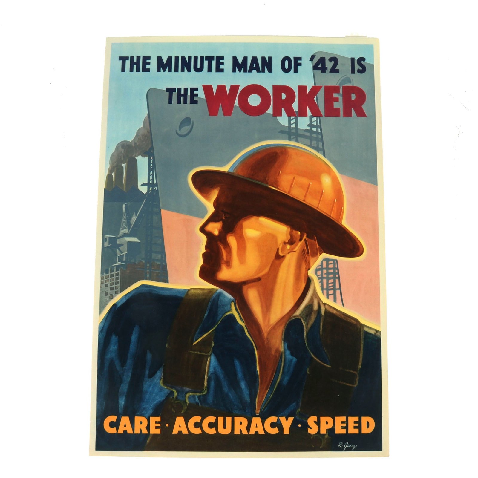 Buy Original U.S. WWII “The Minute Man of ‘42 is the Worker” Production Propaganda Poster - 16¾ x 24¾” | Original Firearms Antique For Sale
