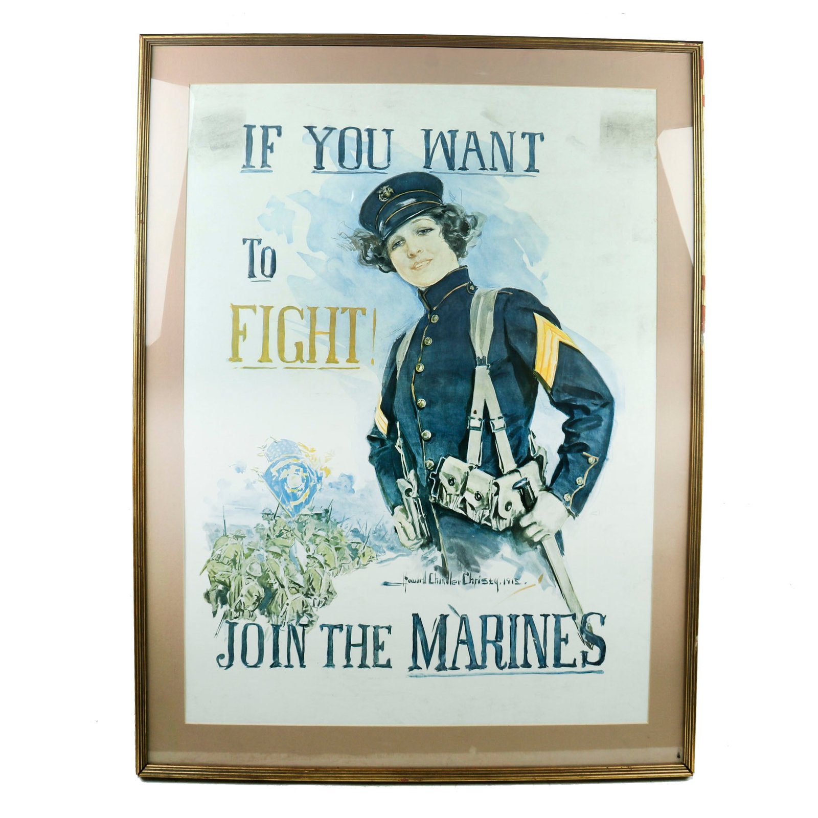 Buy Original U.S. WWI Rare Framed USMC Female Marine “If You Want to Fight! Join the Marines” Enlistment Poster - 35 x 46” | Original Firearms Antique For Sale