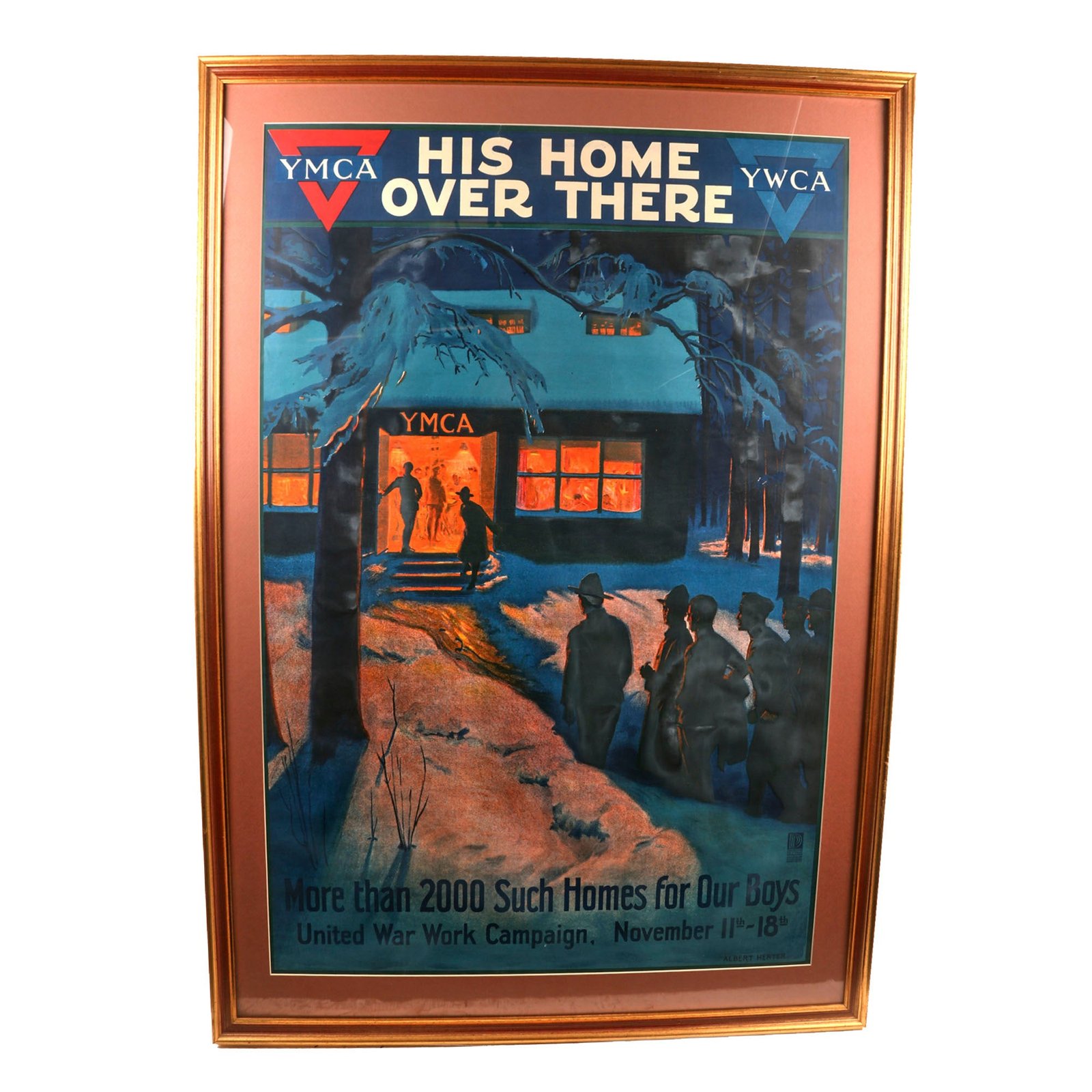 Buy Original U.S. WWI Framed 1918 “His Home Over There” YMCA YWCA Poster by Albert Herter - 32 x 45½” | Original Firearms Antique For Sale