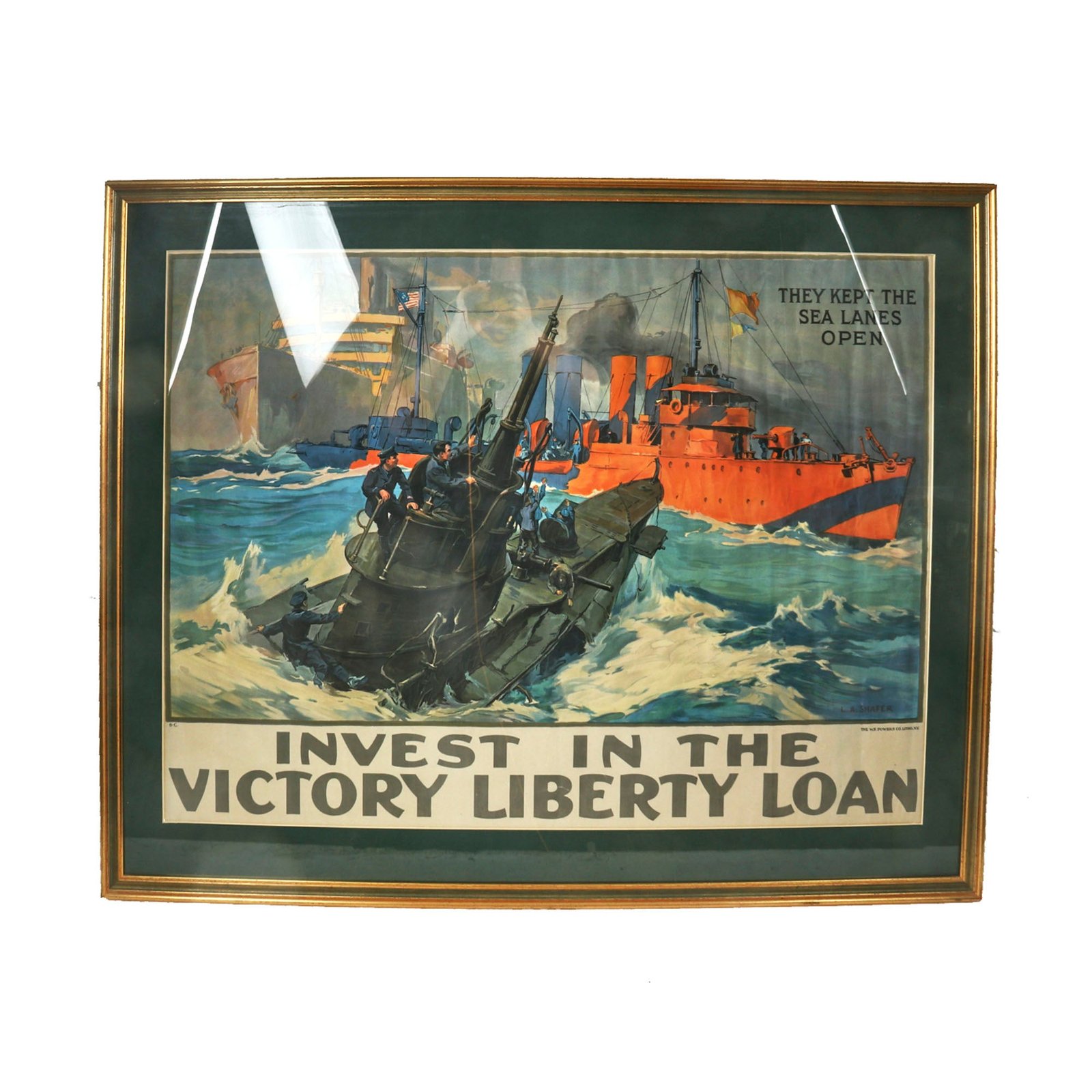 Buy Original U.S. WWI Scarce Framed “They Kept the Sea Lanes Open” Liberty Loan Poster - 44½” x 36” | Original Firearms Antique For Sale