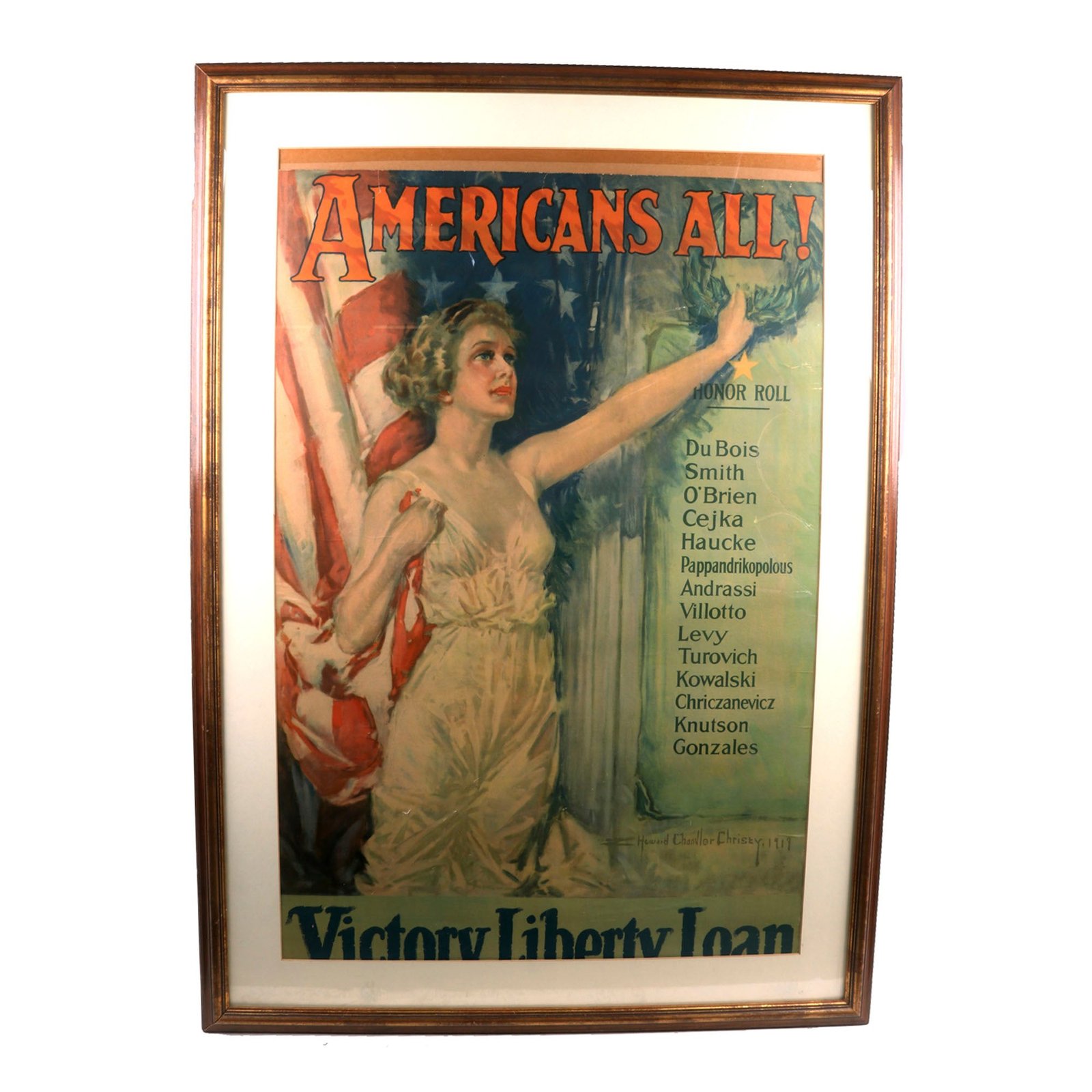 Buy Original U.S. WWI Framed “Americans All” Honor Roll Victory Liberty Loan Poster - 34 x 47¼” | Original Firearms Antique For Sale