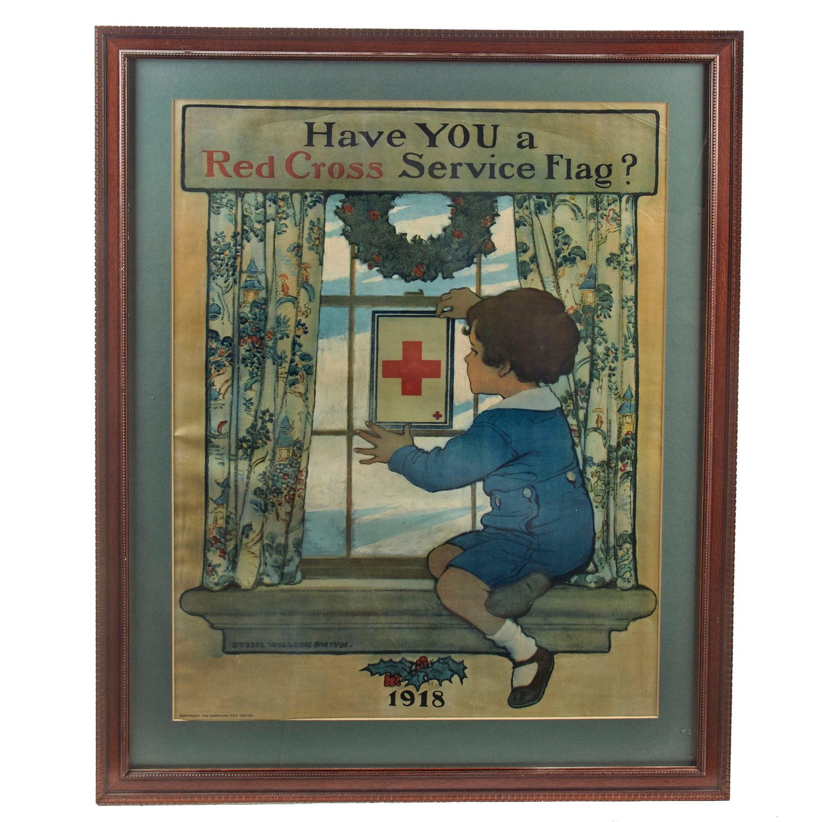 Original U.S. WWI Framed “Have YOU a Red Cross Service Flag?” American Red Cross Donation Poster - 27 x 34 ¼”