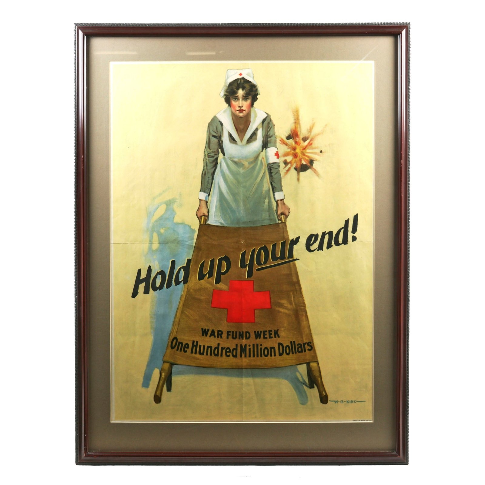 Buy Original U.S. WWI Framed “Hold Up Your End” American Red Cross Donation Poster - 25½ x 33½” | Original Firearms Antique For Sale