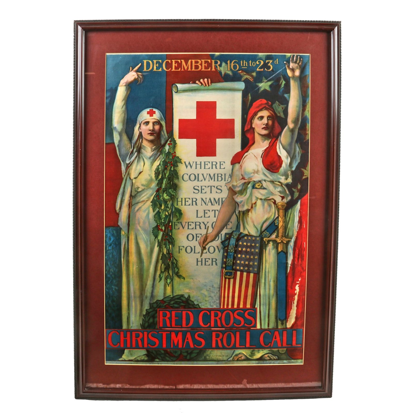 Buy Original U.S. WWI Framed Red Cross Christmas Roll Call Donation Poster - 23¼ x 33¼” | Original Firearms Antique For Sale