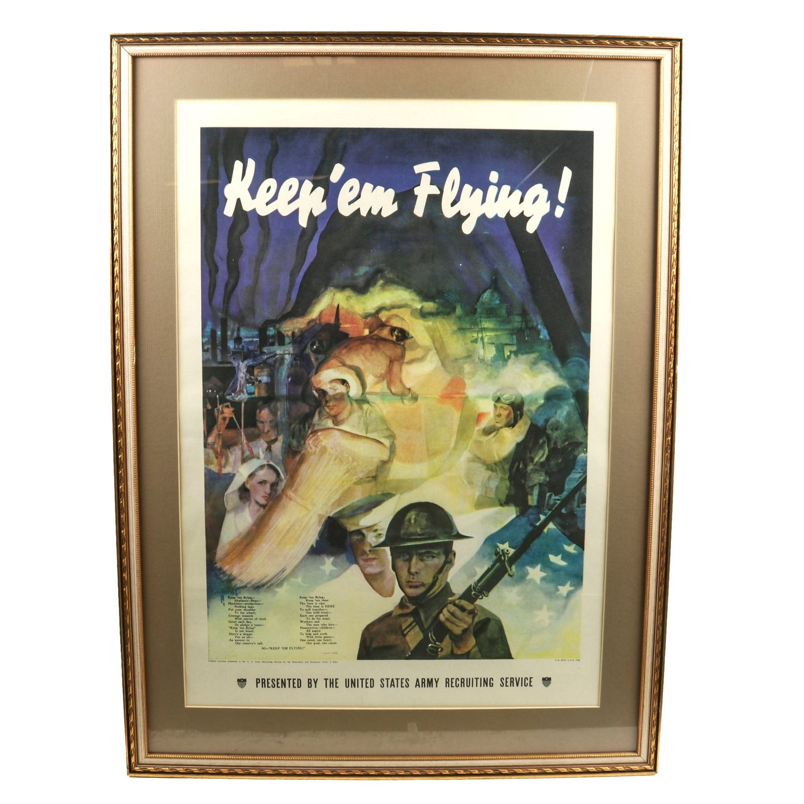 Buy Original U.S. WWII Framed “Keep ‘em Flying” Uncle Sam Recruiting Service Poster - 24 x 33” | Original Firearms Antique For Sale