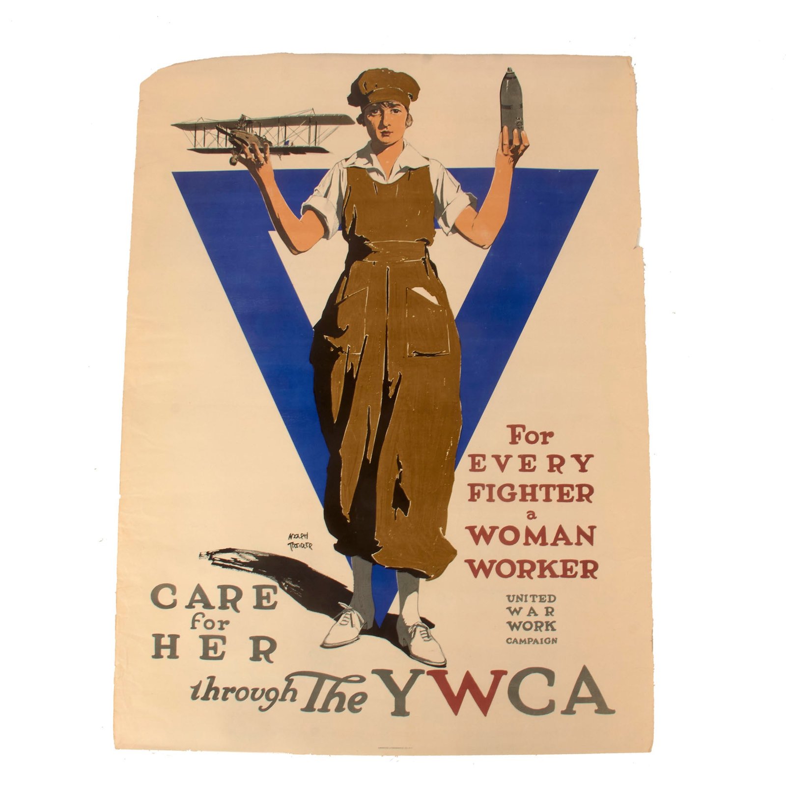 Buy Original U.S. WWI 1918 “For Every Fighter a Woman Worker Care For Her Through the YWCA” Young Christian Women's Association Poster by Adolph Treidler - 30” x 40” - Rolled | Original Firearms Antique For Sale