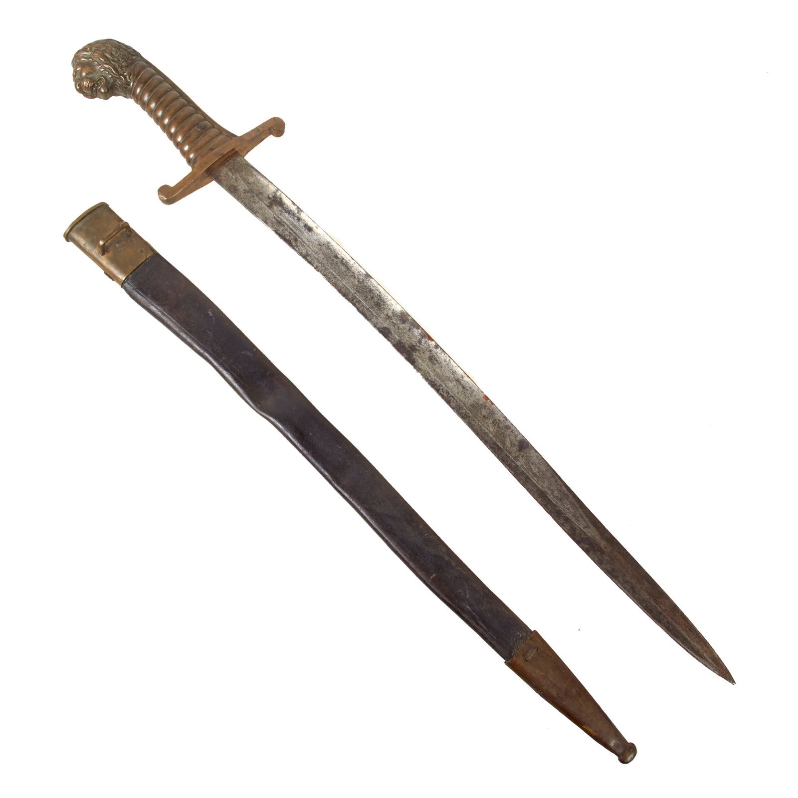 Original Imperial German Pre-WWI Bavarian Model 1892 Artillery Lion Head Short Sword by Alexander Coppel with Scabbard