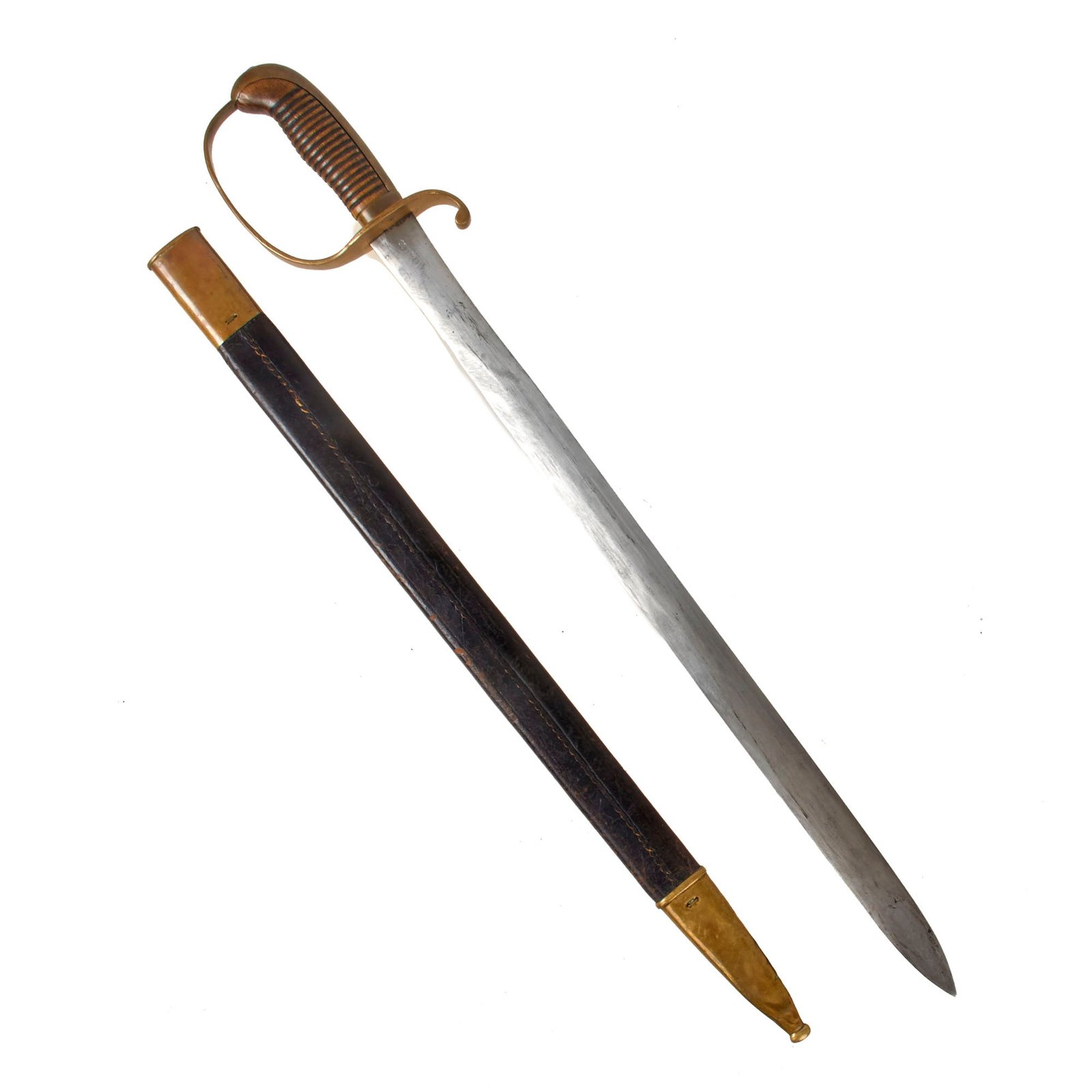Original Imperial German Pre-WWI Bavarian Police Short Sword with Brass-Mounted Leather Scabbard by Weyersberg Kirschbaum & Cie