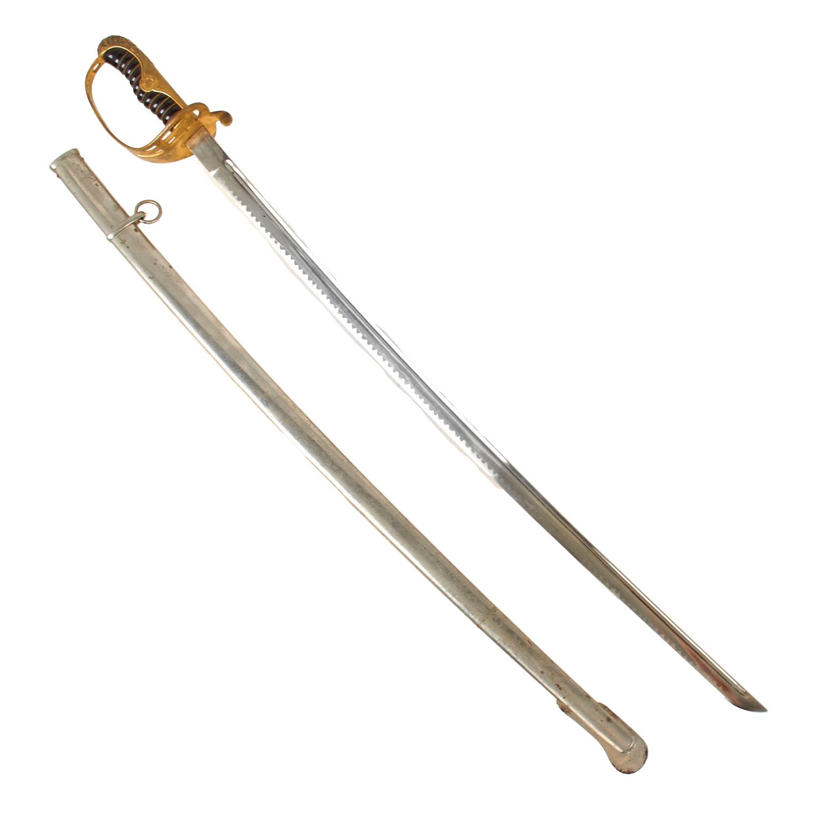 Original Japanese Pre-WWII Army Company Grade Cavalry Officer's Type 19 Kyu-Gunto Sword with Nickel Plated Scabbard
