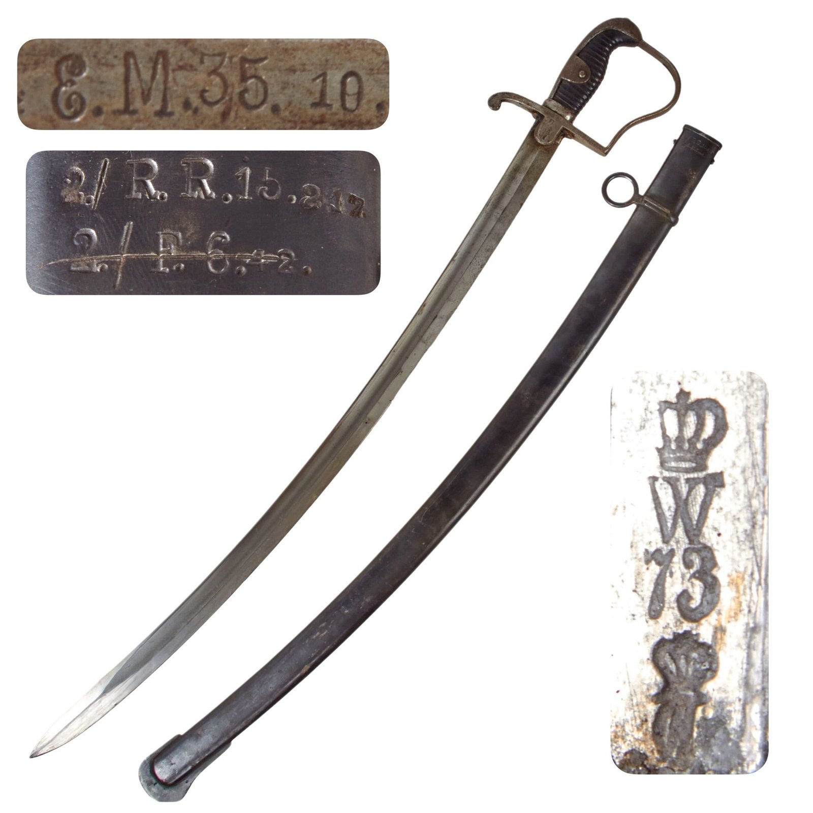 Original Imperial German Pre-WWI Model 1873 Prussian Artillery Saber with Matching Scabbard & Unit Markings - Blücher Saber - Dated 1873