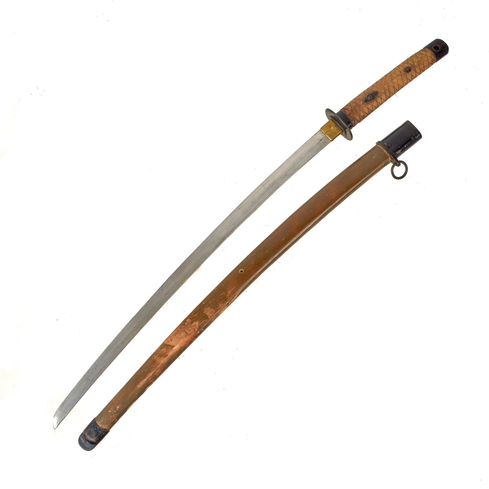 Original WWII "Last Ditch" Japanese Army Type 95 Wood "Pineapple" Handle NCO Katana with Wooden Scabbard - Serial 301637
