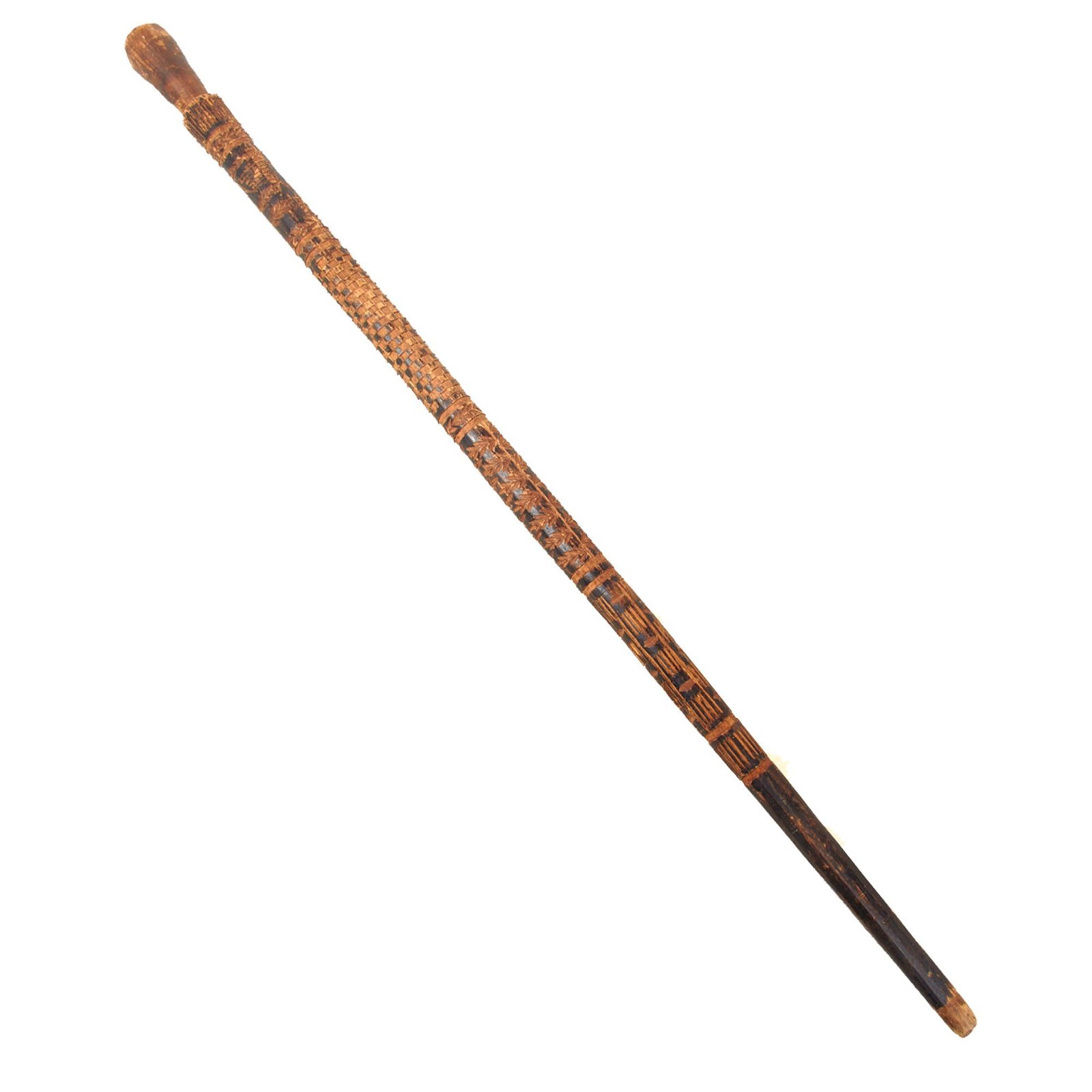 Original German WWII Eastern Front Hand Carved Wolchow Stock Walking Stick Marked Ozscha