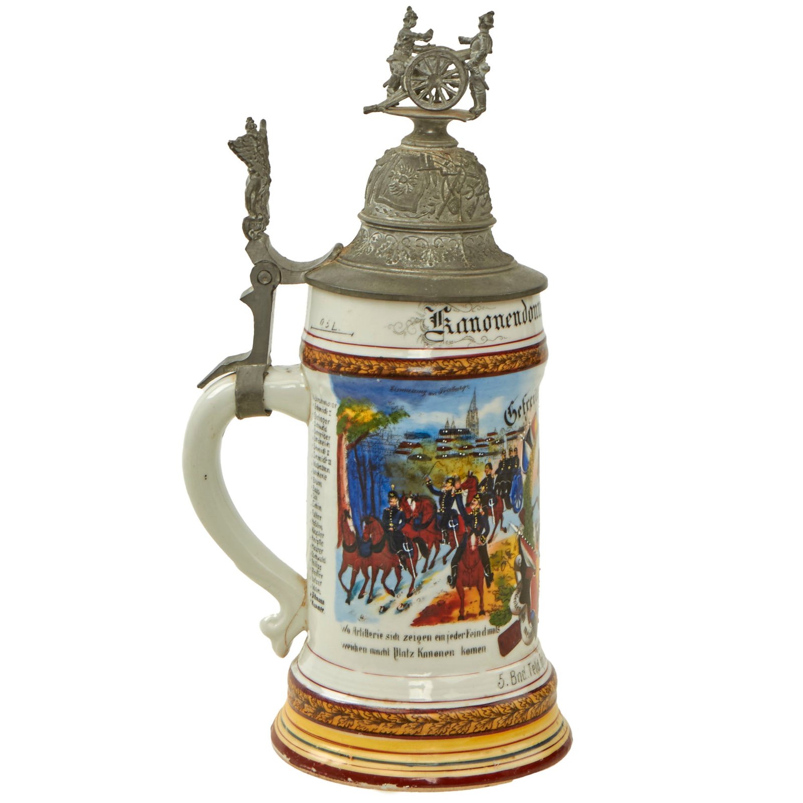 Original Imperial German Pre-WWI Era 5th Baden Field Artillery Regiment No. 76 Beer Stein with Hinged Lid - Dated 1901-1903