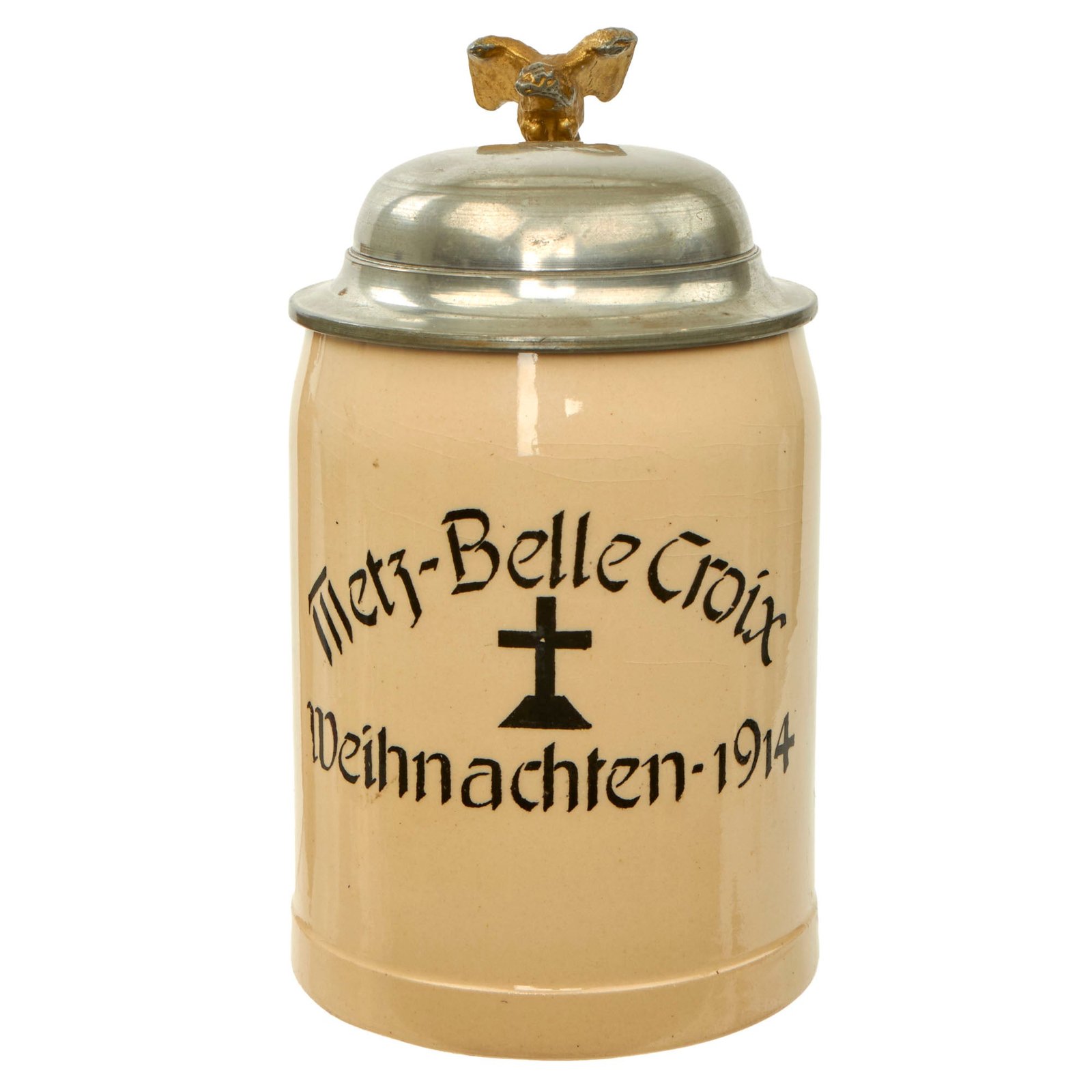 Original Imperial German WWI Metz-Belle Croix Weihnachten Christmas 1914 Beer Stein - 1914 Dated