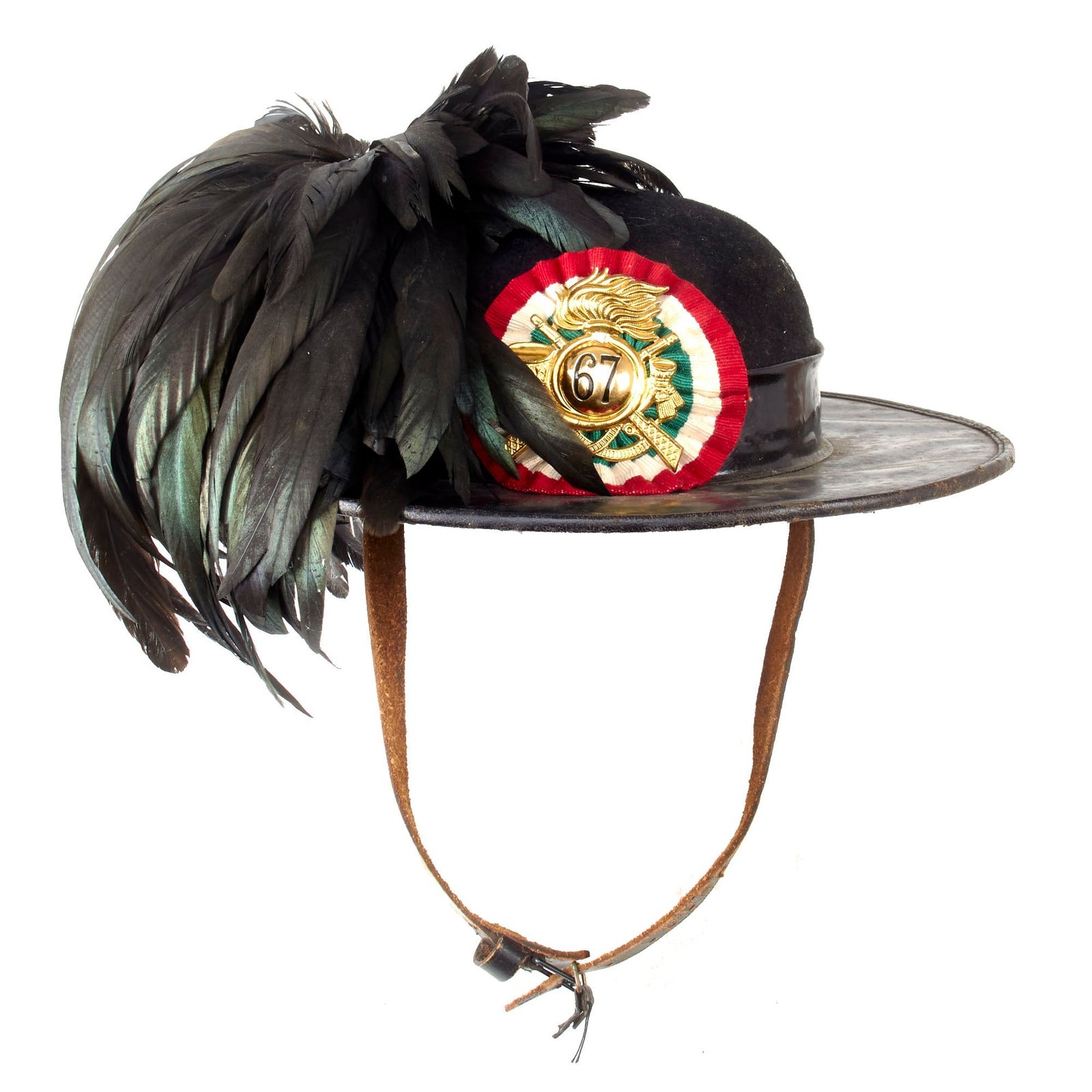 Original WWII Italian 67th Bersaglieri Regiment Infantry Officer Dress Hat with Feather Plume