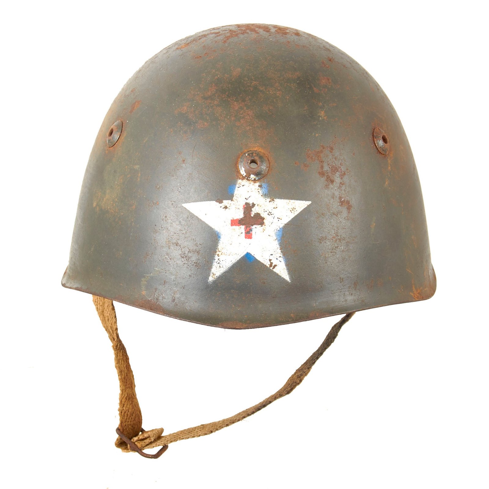 Original WWII Italian Four Vent “Prototype” M33 Helmet Marked with Medical Star