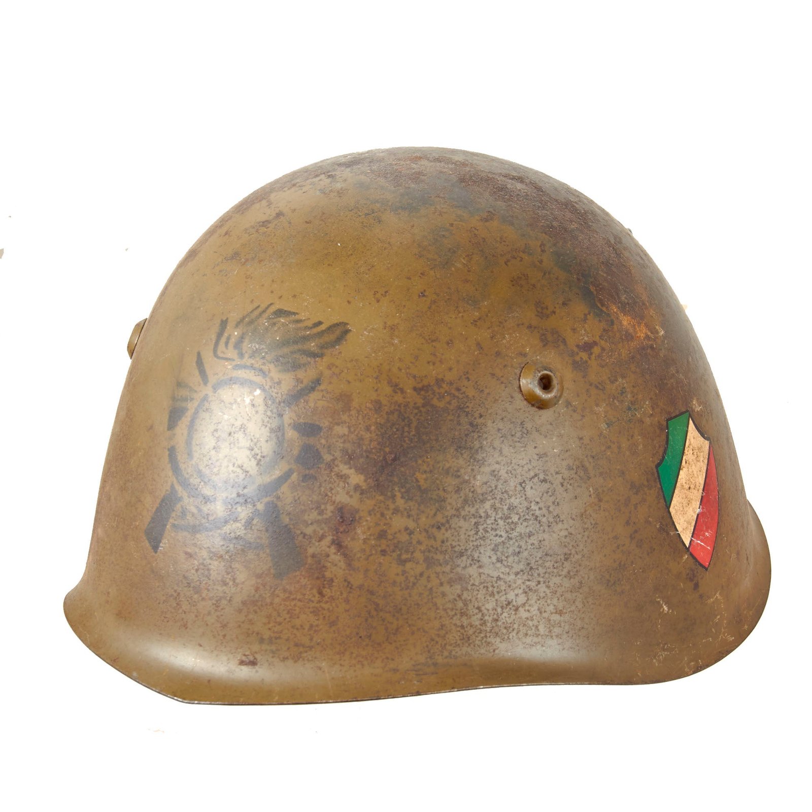 Original WWII Italian M33 Helmet with Bersaglieri Stencil & Shield - Full Liner