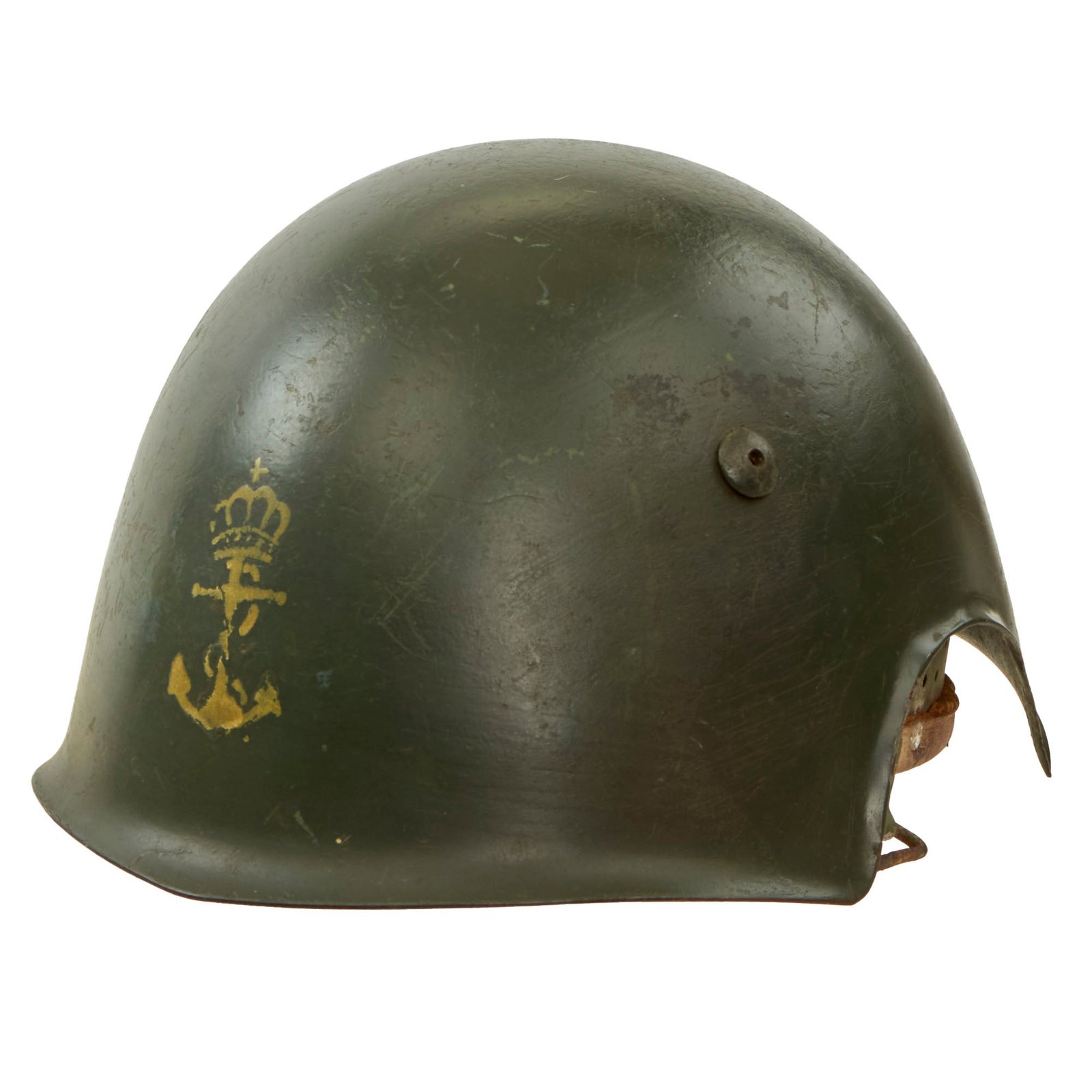 Original WWII Italian Regia Marina Navy “Aerofonista” Ear Cut Out Radio Operator’s M33 Helmet with Partially Detached Liner