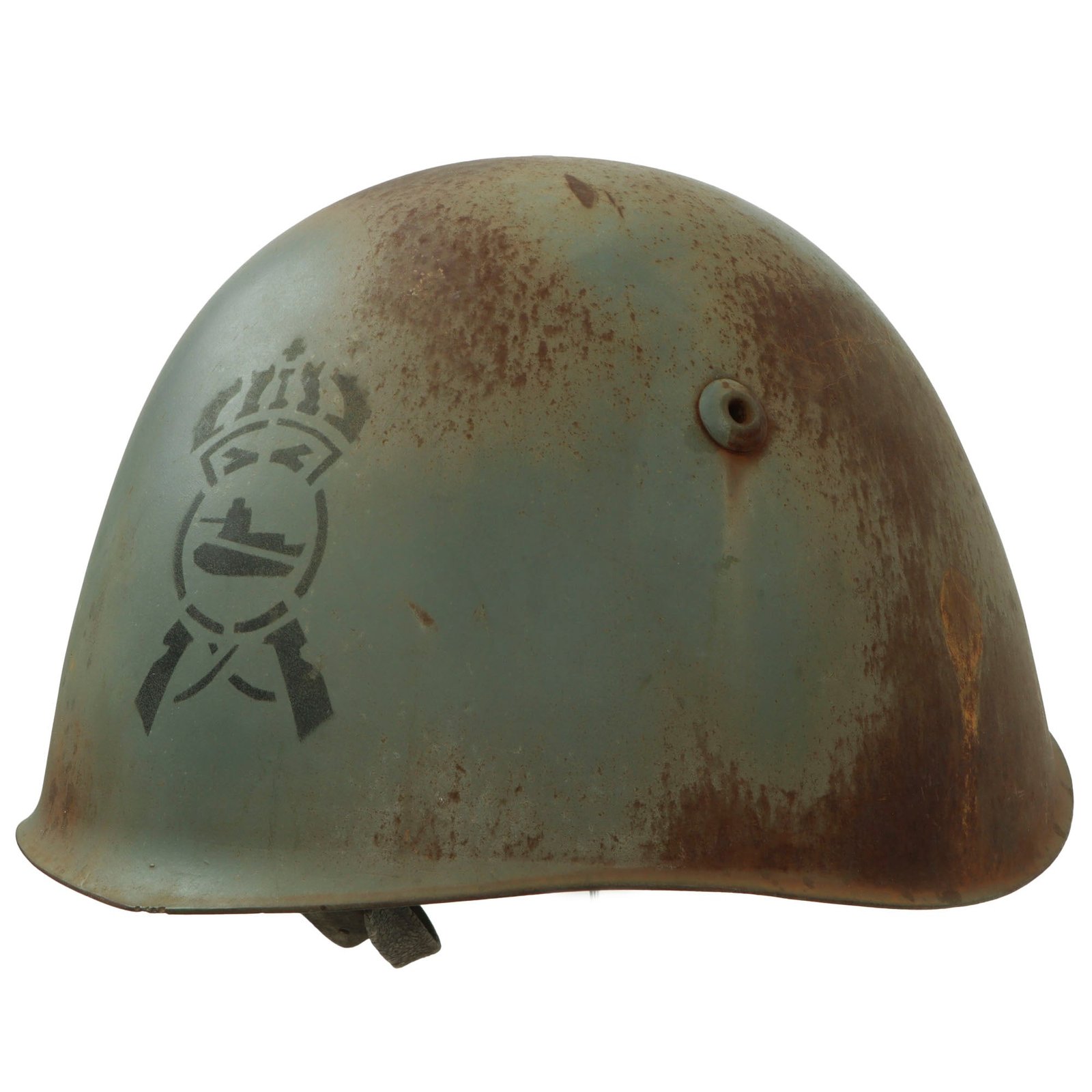 Original WWII Italian M33 Helmet with Armored Division Tank Stencil - Dry-Rotted Liner & Chinstrap
