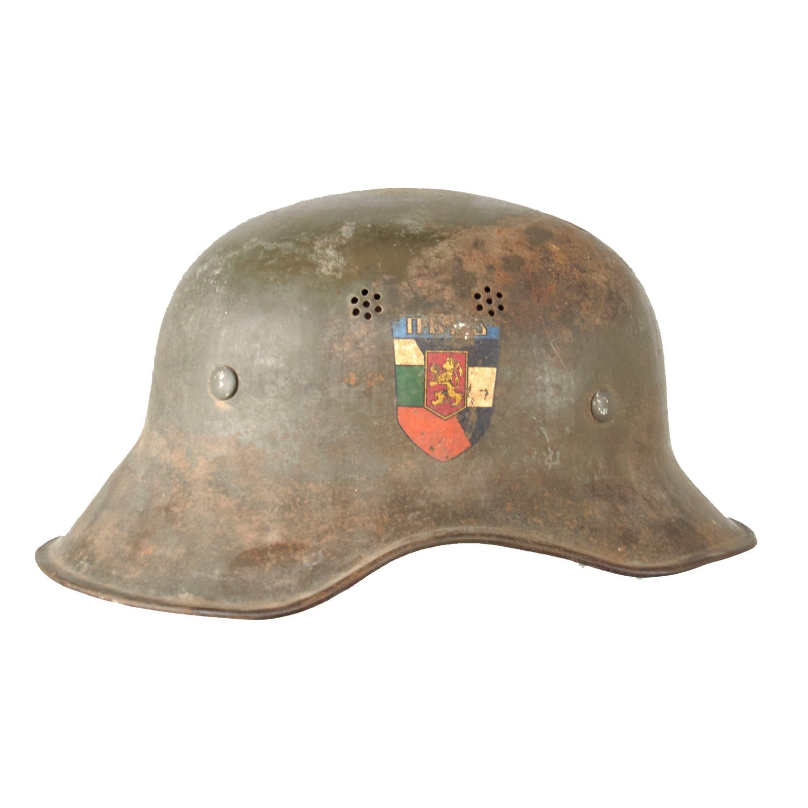Original Bulgarian WWII Anti-Air & Chemical Defense German-made Early M38 Gladiator Helmet with Single Piece Shell