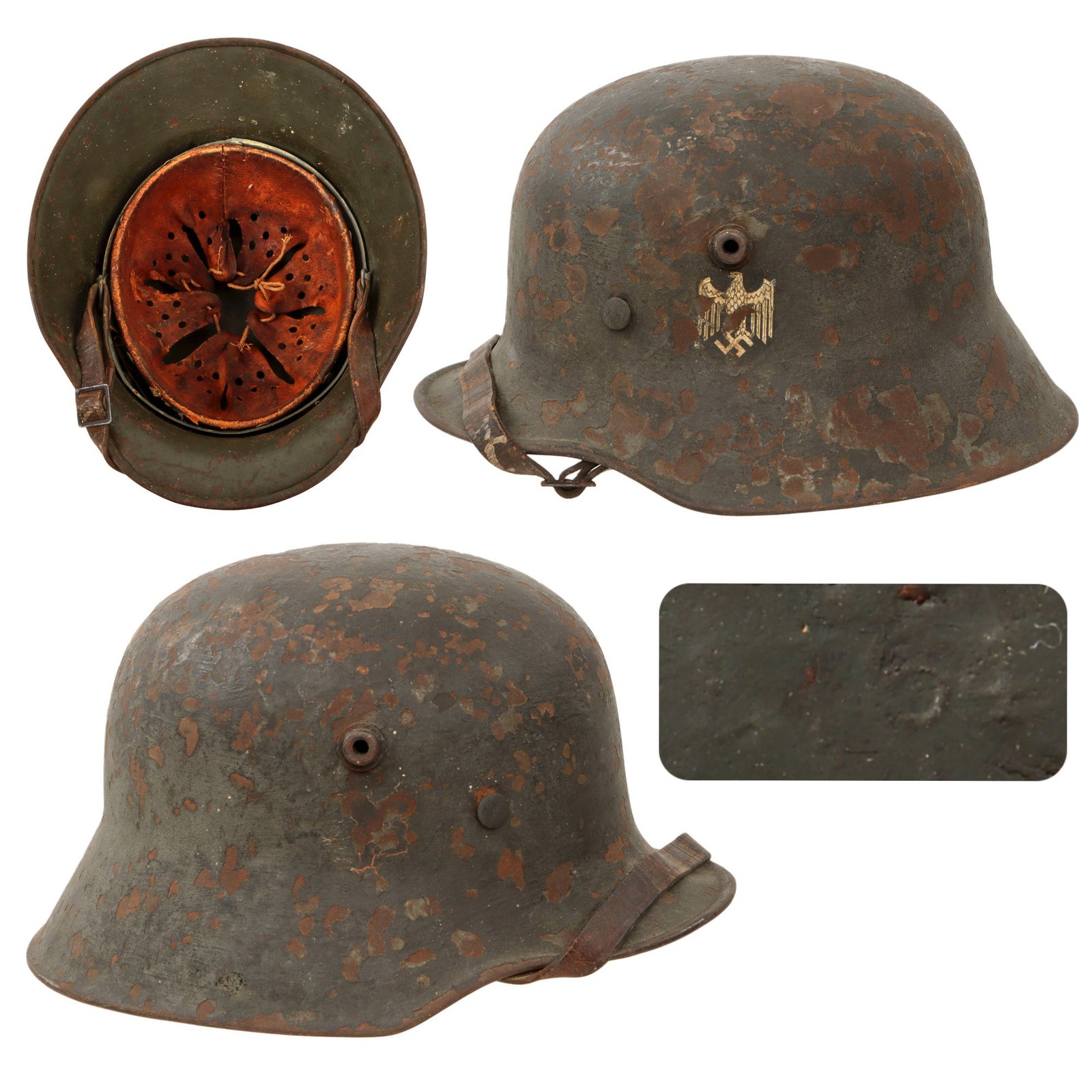 Original German WWII M18 Transitional Heer Army Single Decal Helmet with 1940 Dated 54cm Liner and Chinstrap - Stamped ET64