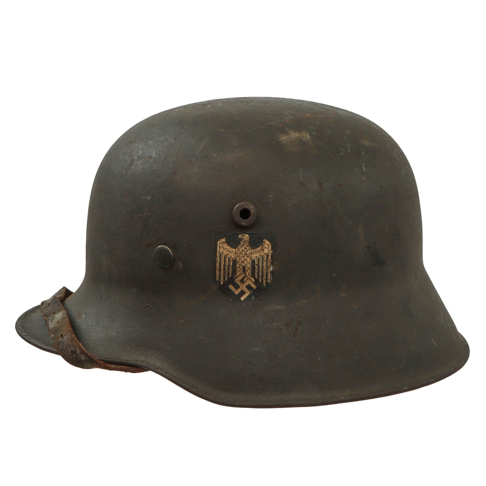 Original German WWII M18 Transitional Heer Army Single Decal Helmet with Wartime Liner & Chinstrap - Stamped W66
