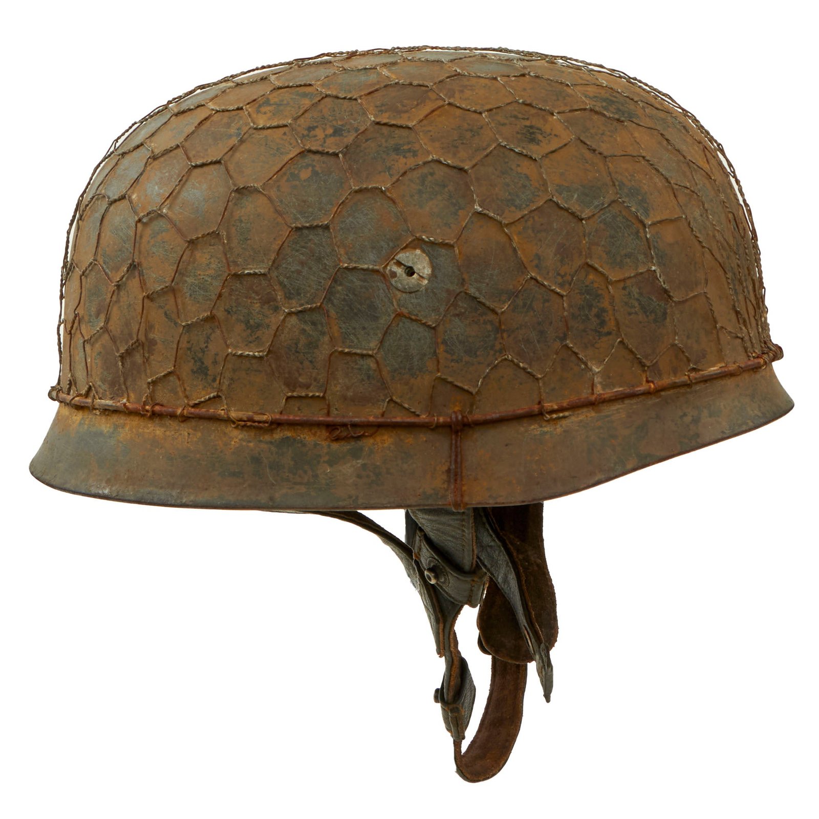 Original German WWII M-38 Luftwaffe Fallschirmjäger Paratrooper Helmet with Replica Liner, Chicken Wire & Chinstraps - ET71