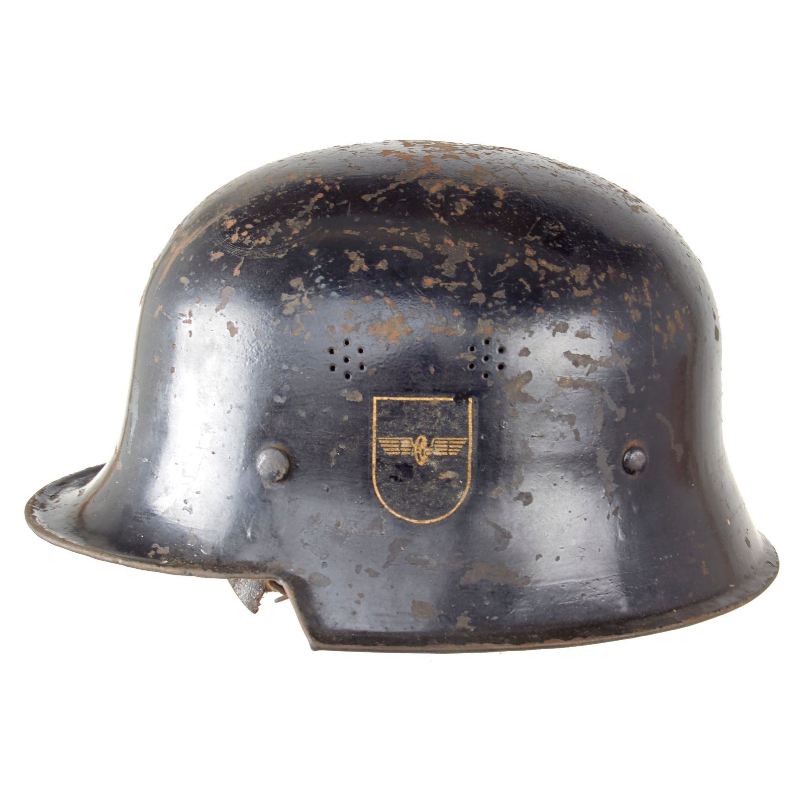 Original German WWII M34 Civic Square Dip Double Decal DRB Bahnschutzpolizei Railway Police Steel Helmet with Liner and Chinstrap